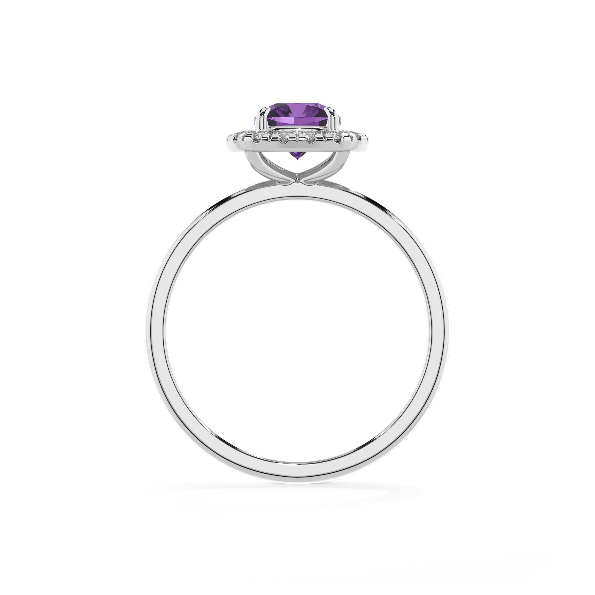 lab grown amethyst cushion solitaire rings in white gold 