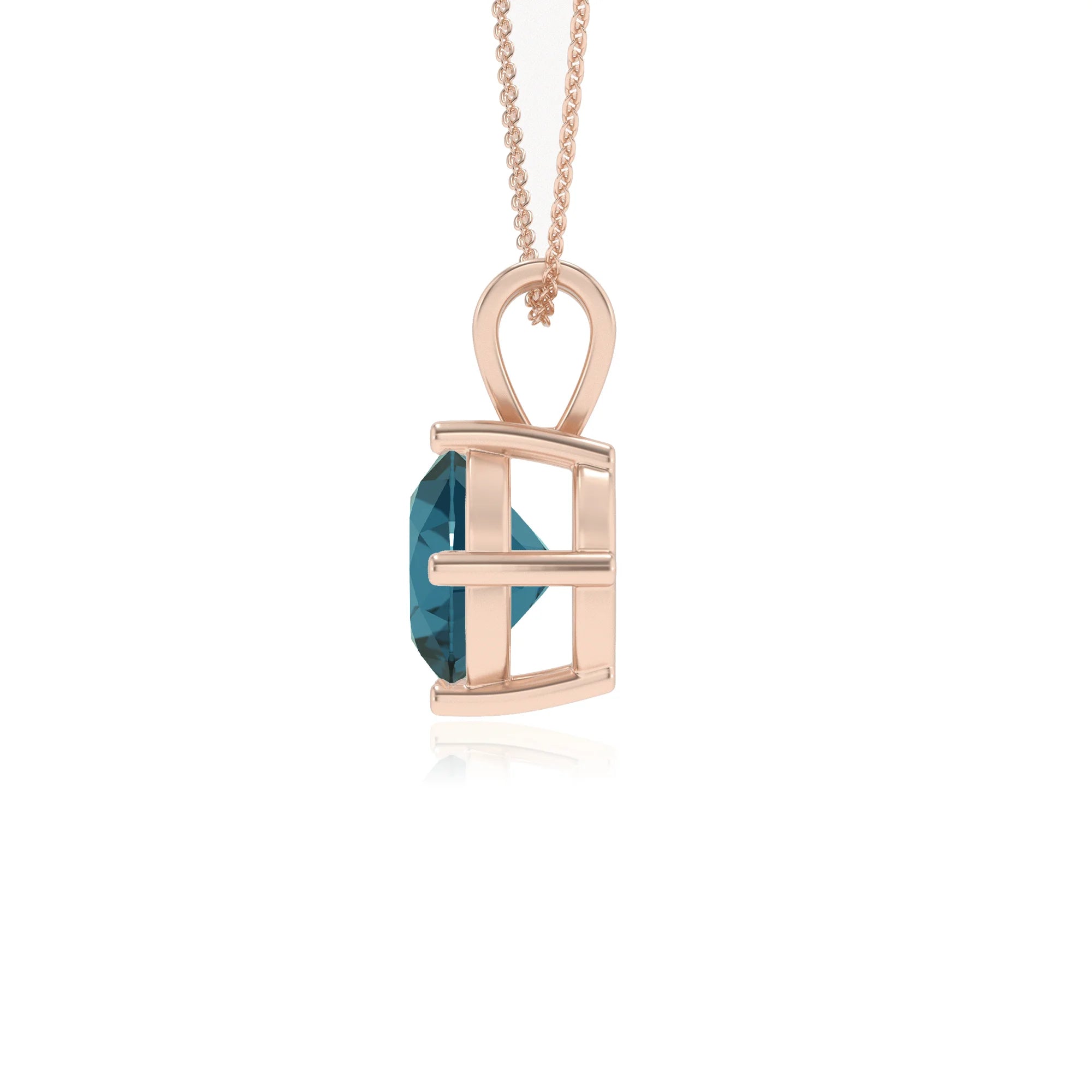 natural london-blue-topaz round solitaire v-bale necklaces in rose gold 