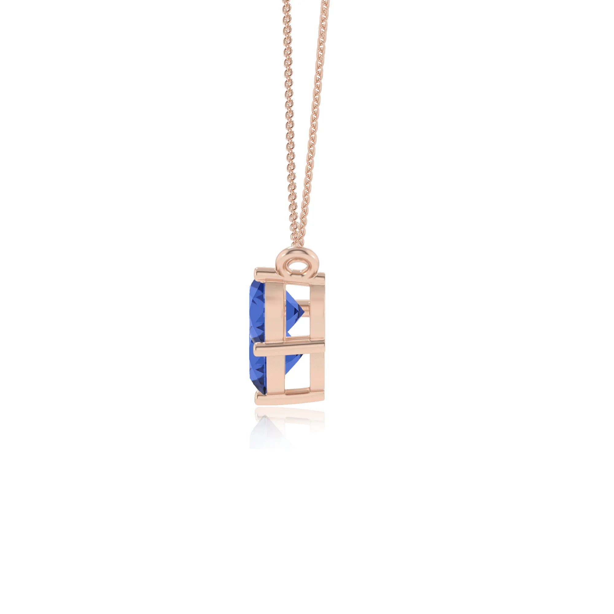 lab grown blue-sapphire round solitaire v-bale necklaces in rose gold 