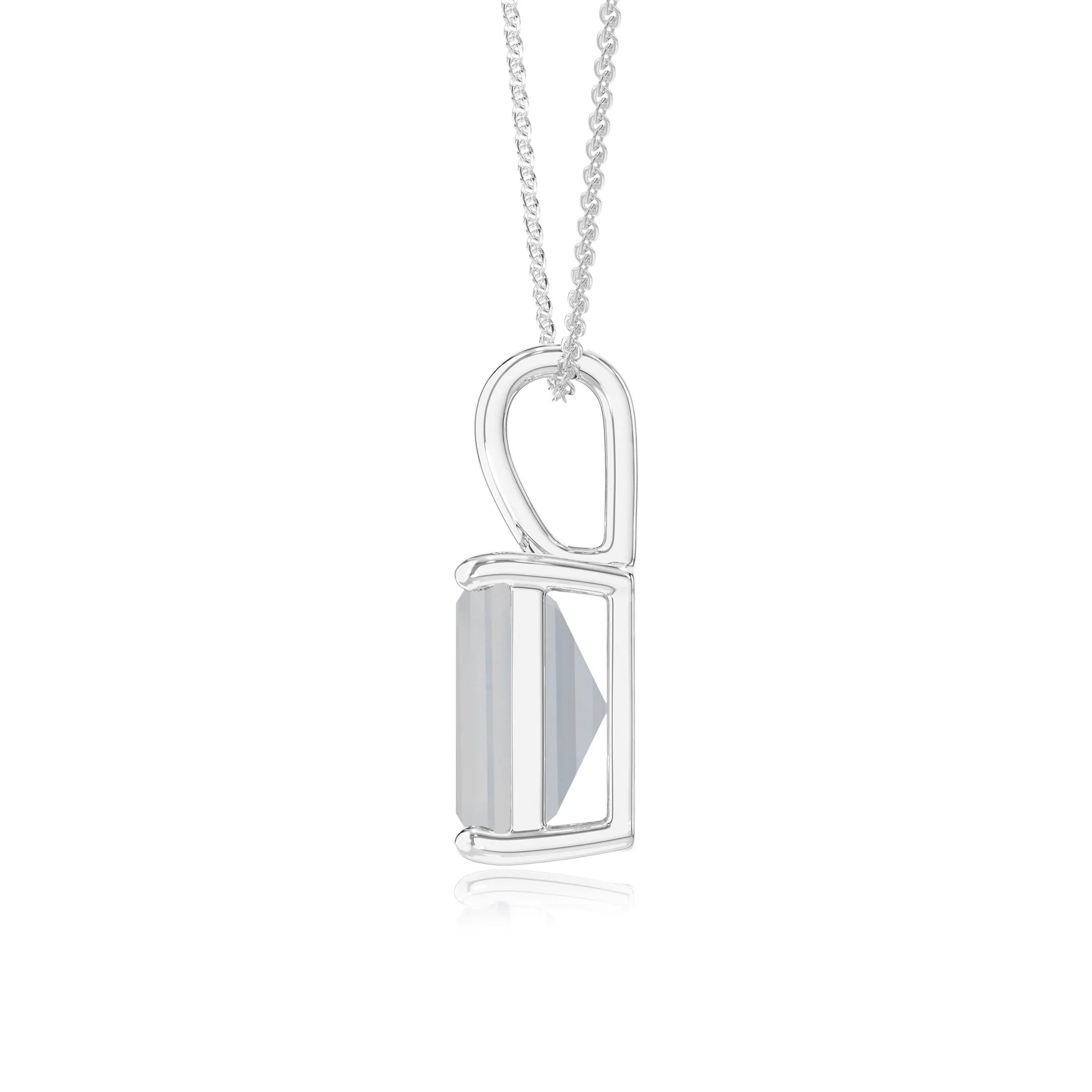 natural rainbow-moonstone emerald cut solitaire necklaces in white gold 
