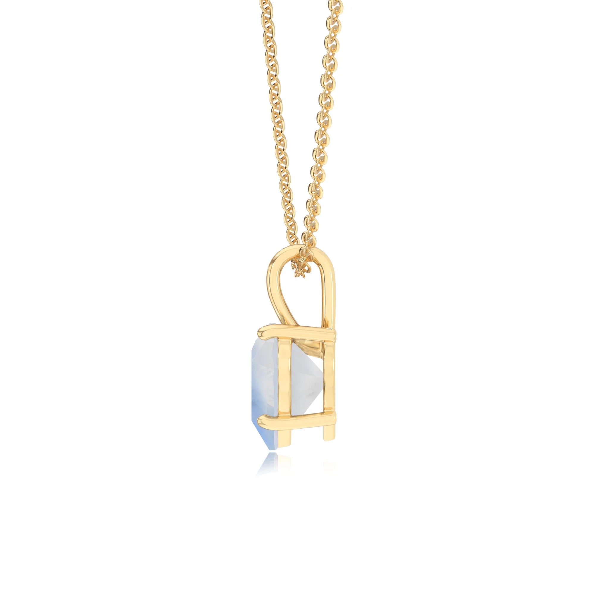 natural rainbow-moonstone heart solitaire necklaces in yellow gold 