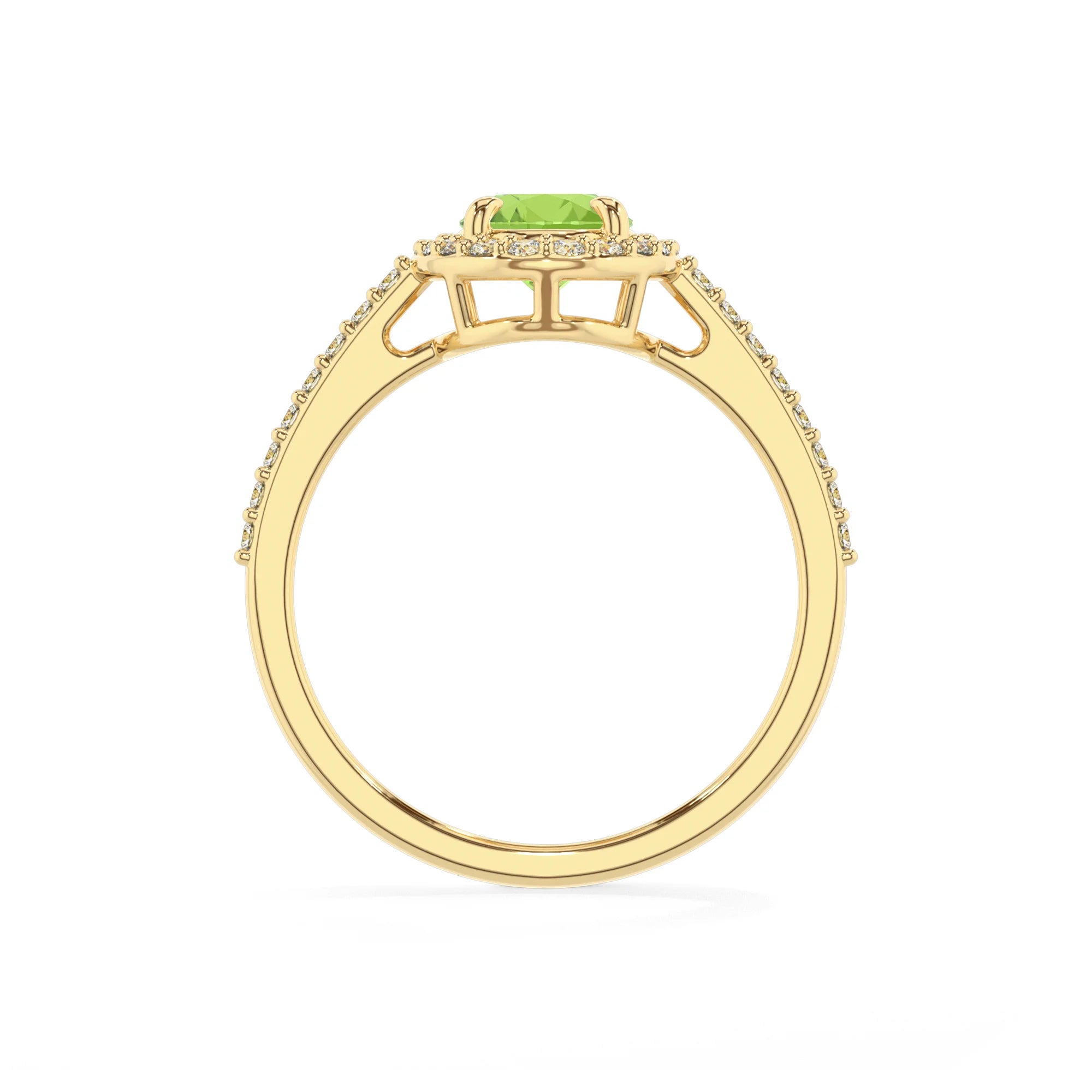 natural peridot oval solitaire rings in yellow gold 