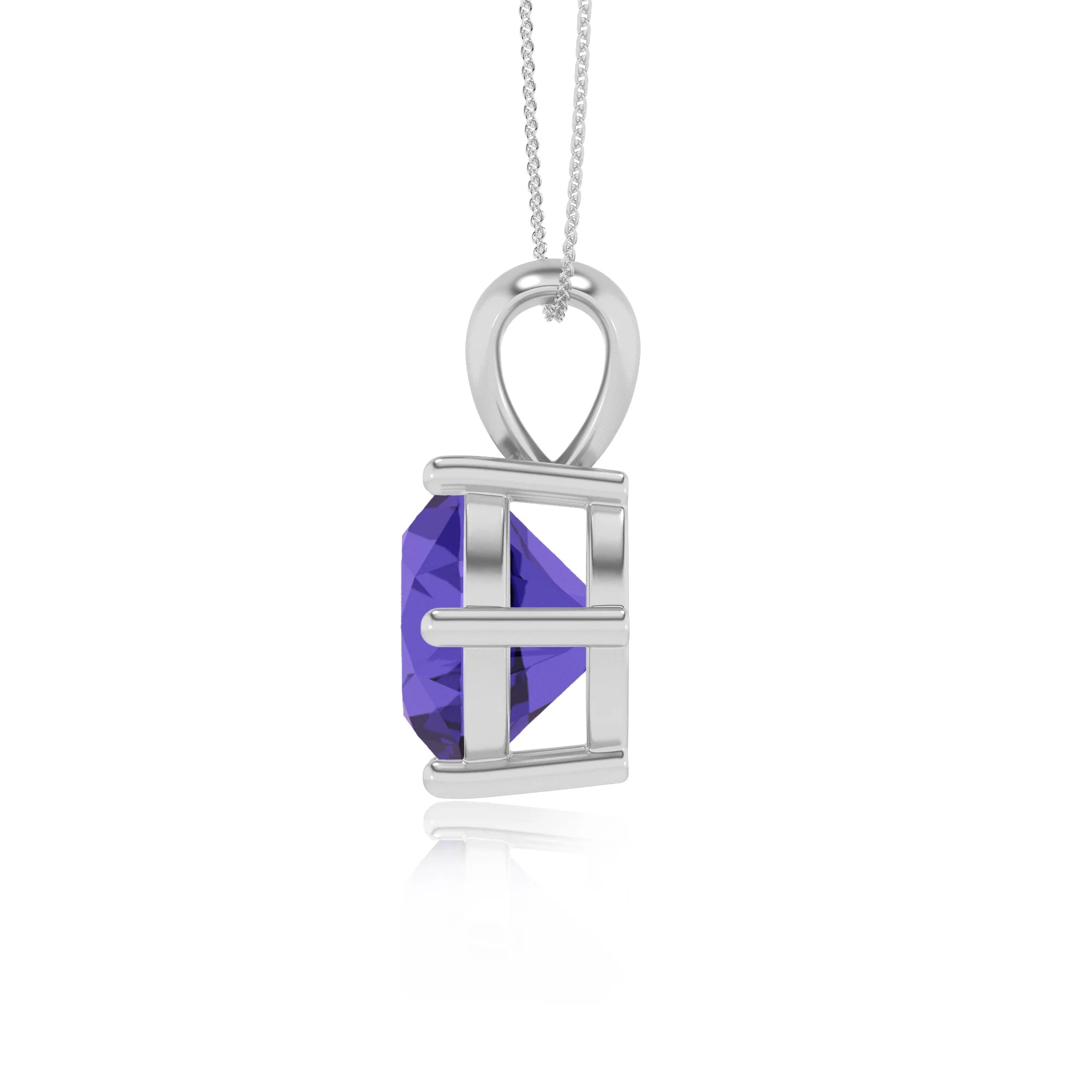 lab grown tanzanite round solitaire necklaces in white gold 