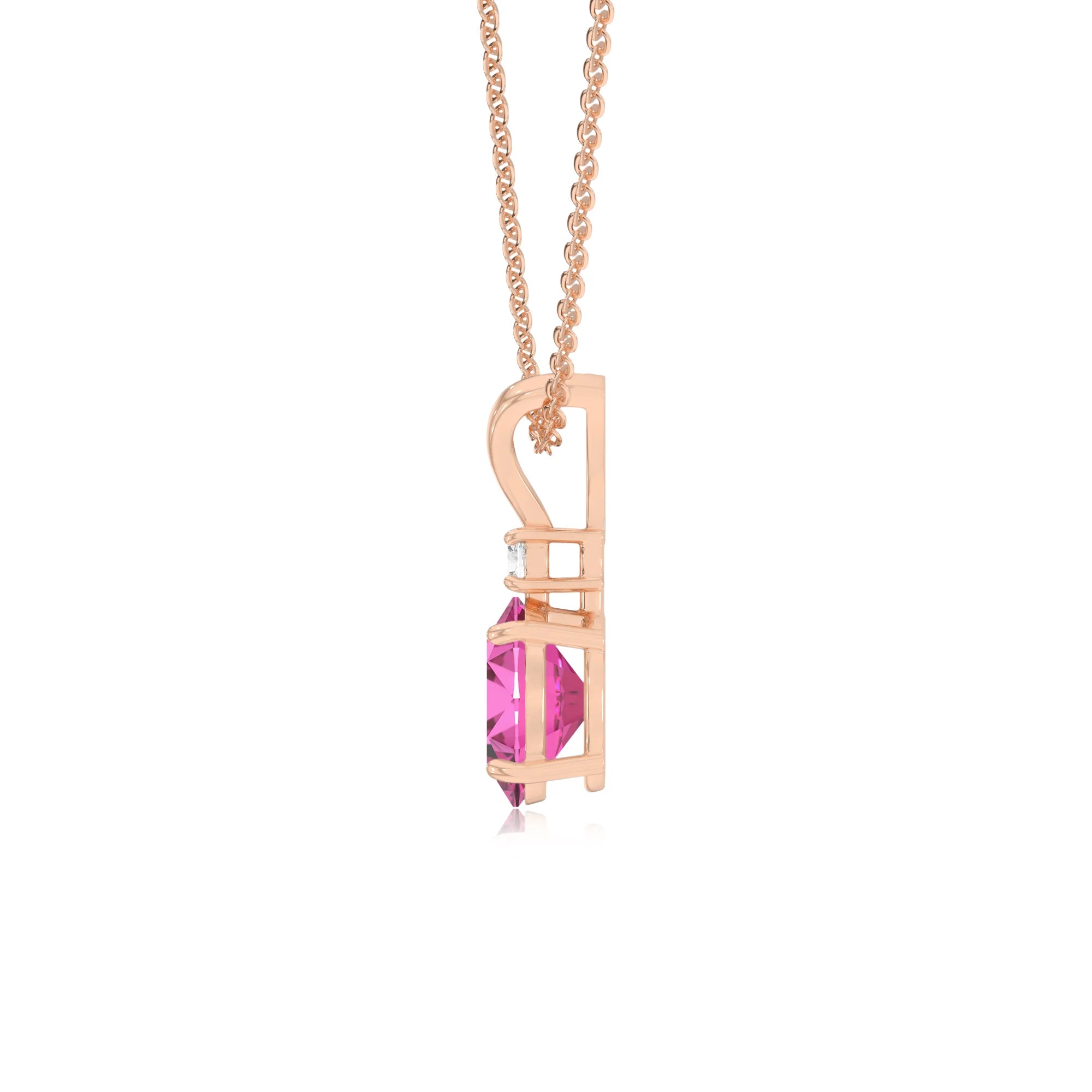 lab grown pink-sapphire oval solitaire v-bale necklaces in rose gold 