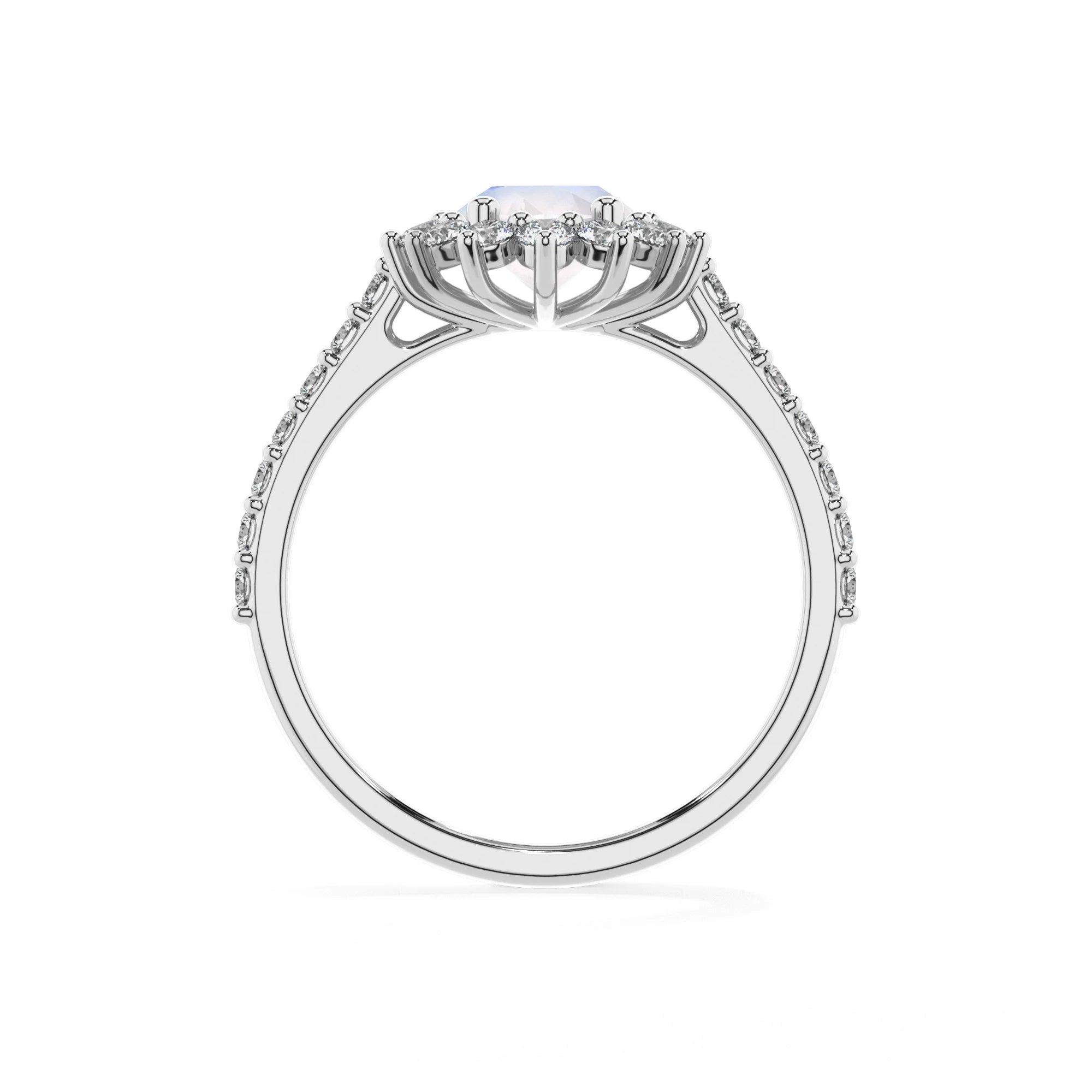 natural rainbow-moonstone oval solitaire rings in white gold 