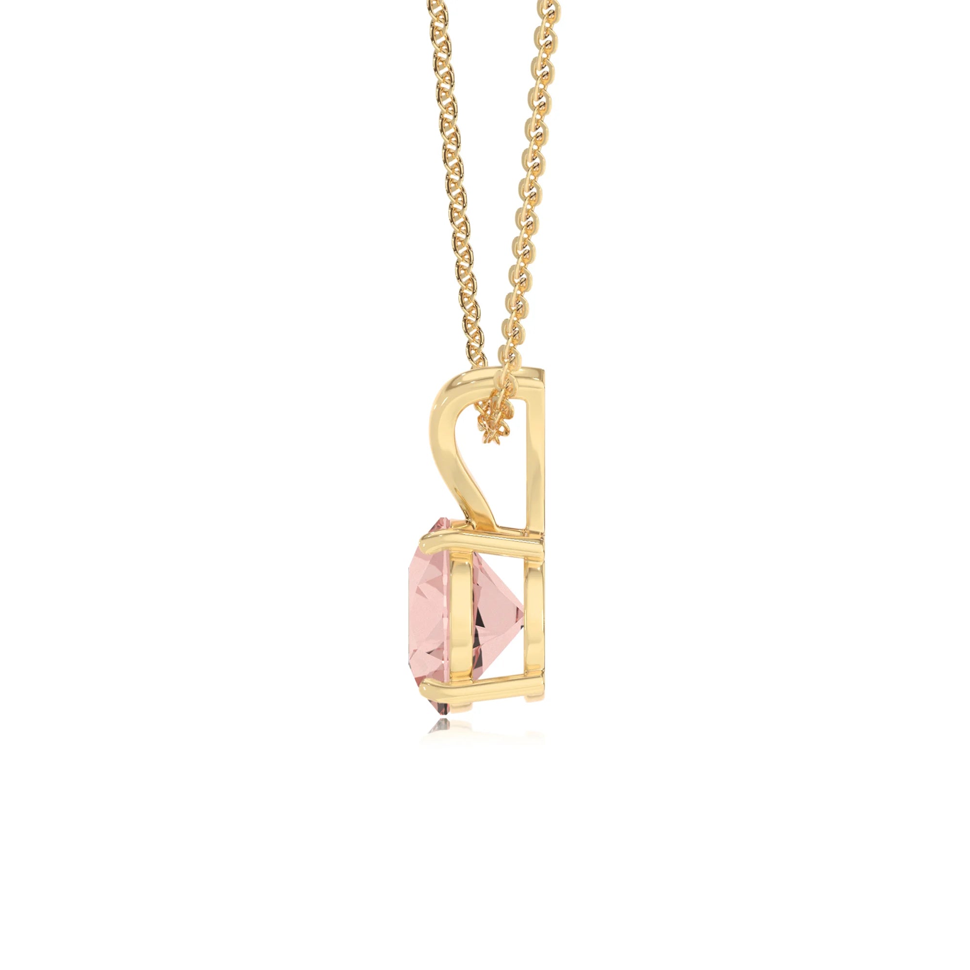 lab grown morganite round solitaire v-bale necklaces in yellow gold 
