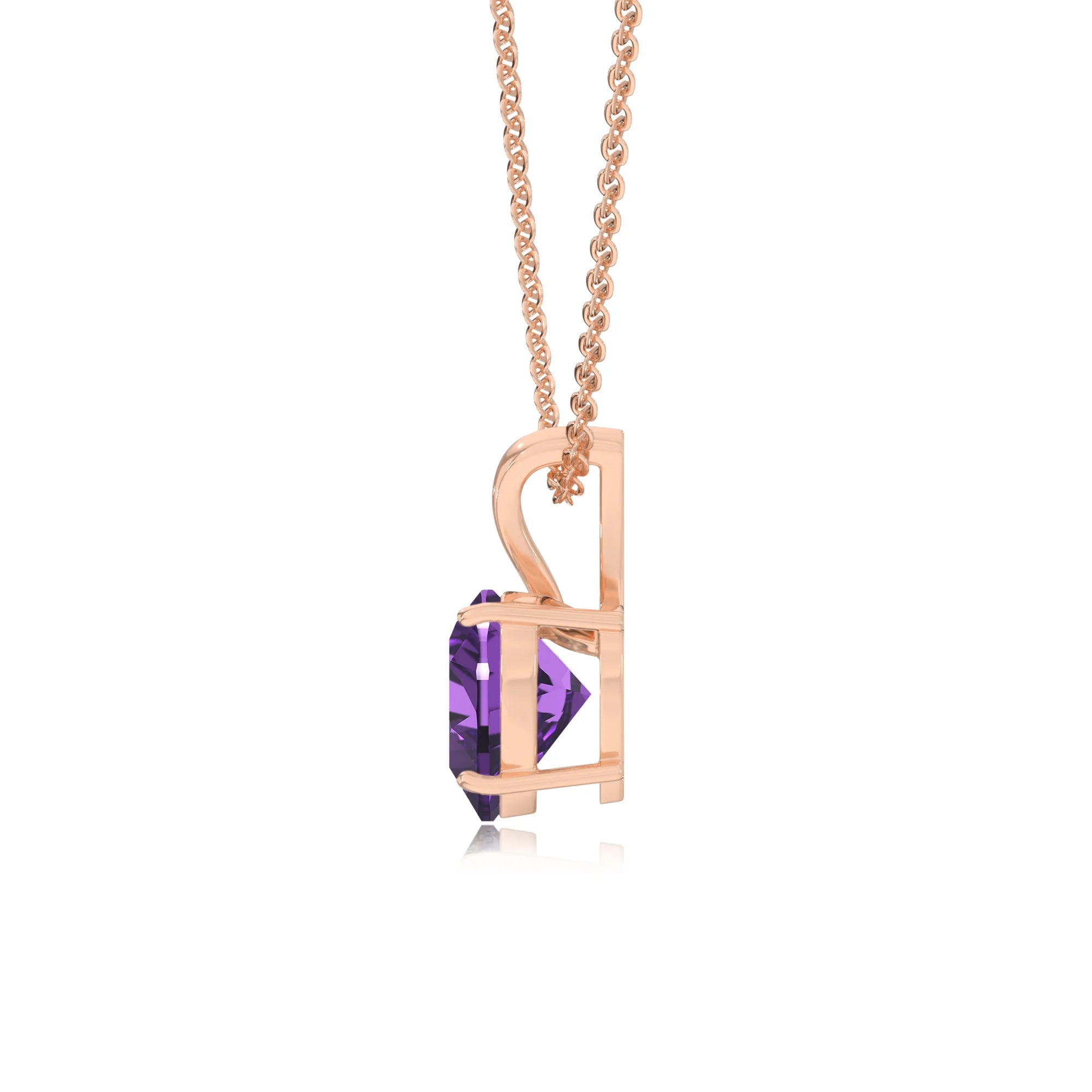 lab grown amethyst heart solitaire v-bale necklaces in rose gold 