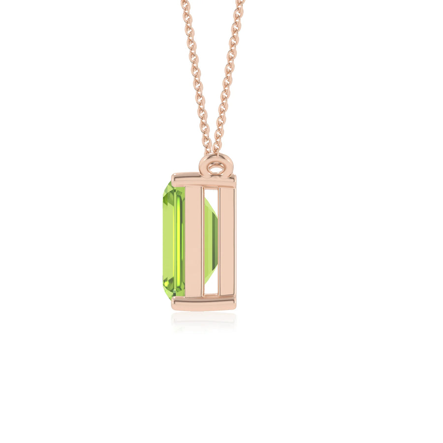 natural peridot emerald cut solitaire necklaces in rose gold 