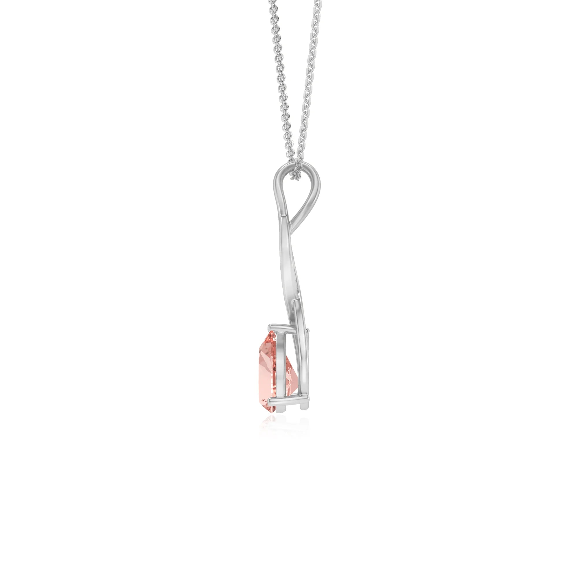 lab grown morganite pear solitaire necklaces in sterling silver 