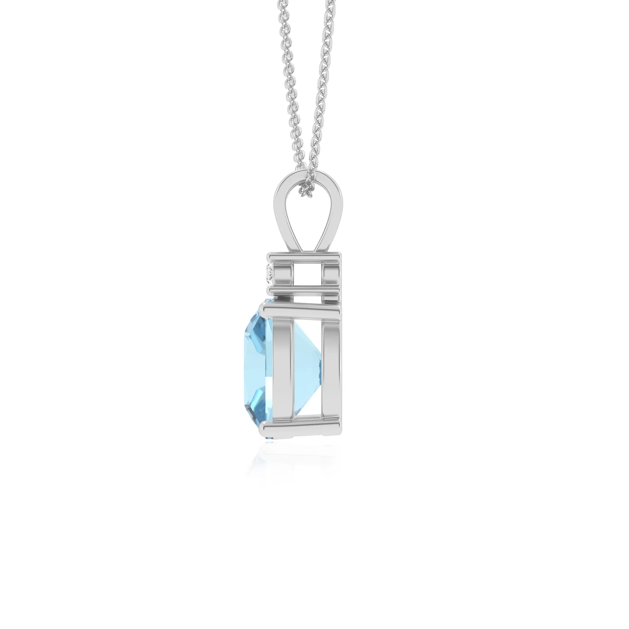 lab grown aquamarine cushion solitaire v-bale necklaces in sterling silver 