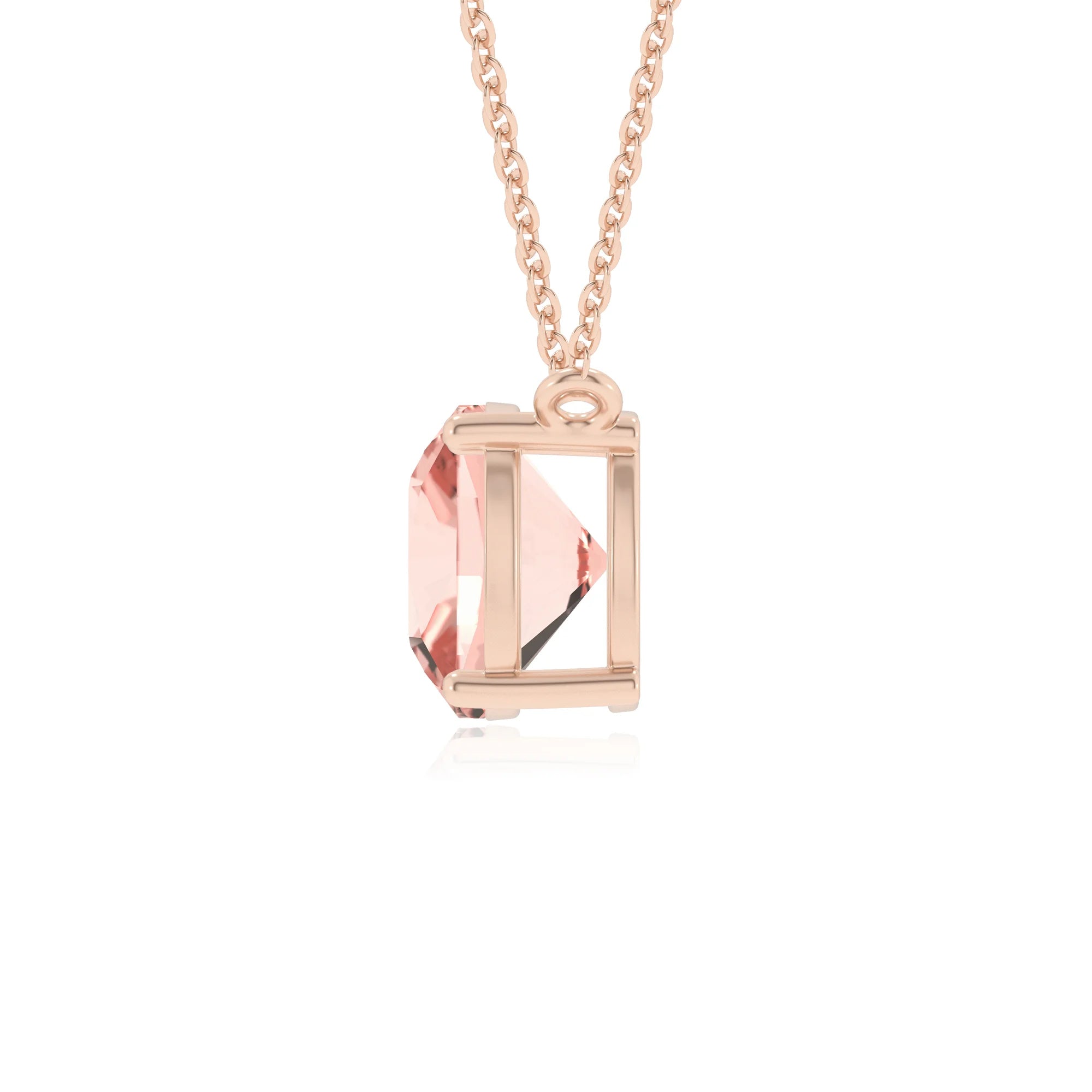 lab grown morganite cushion solitaire necklaces in rose gold 