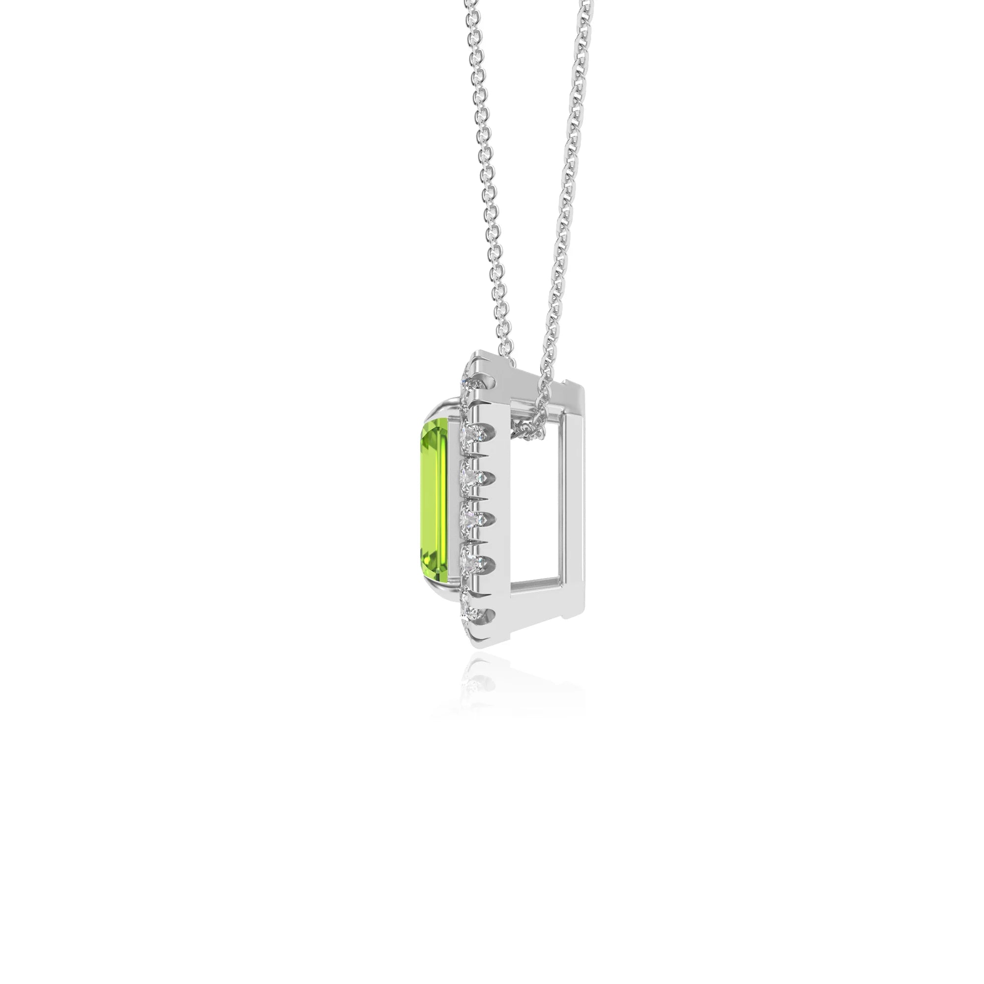natural peridot emerald cut solitaire necklaces in platinum 