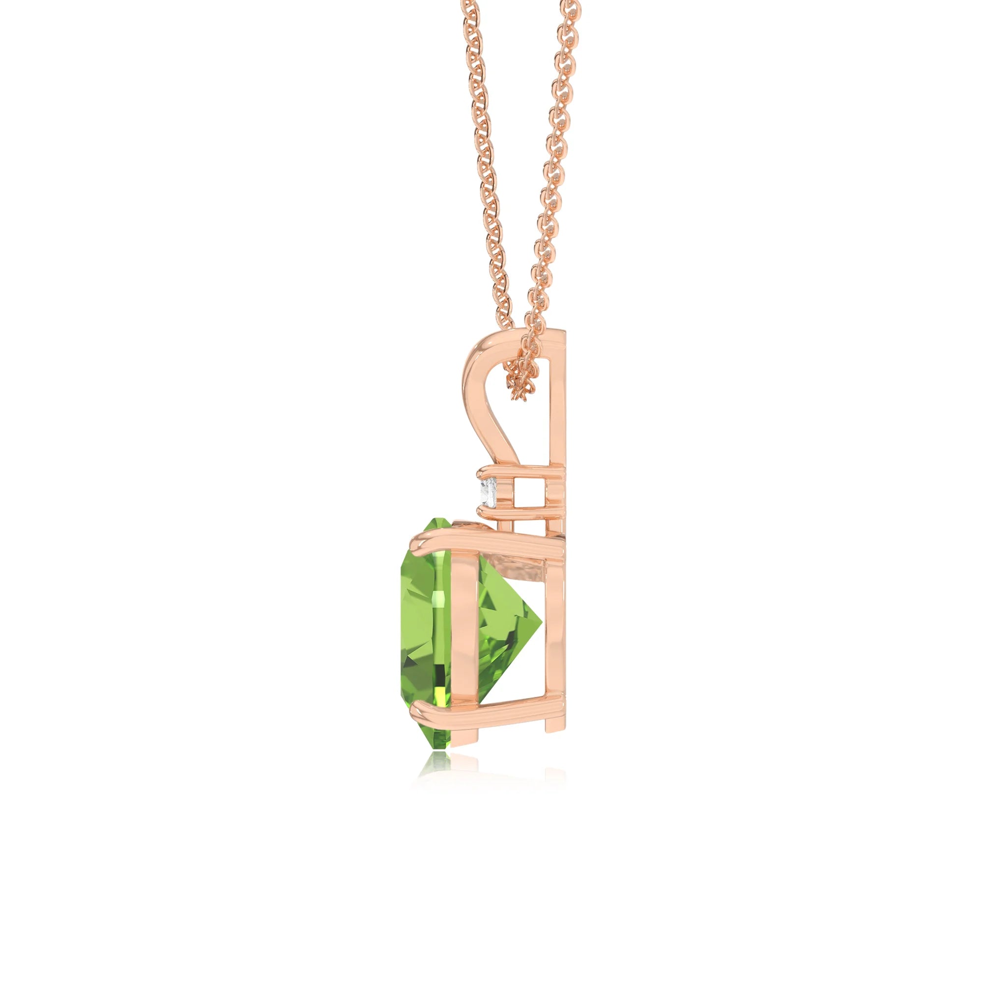 natural peridot heart solitaire v-bale necklaces in rose gold 