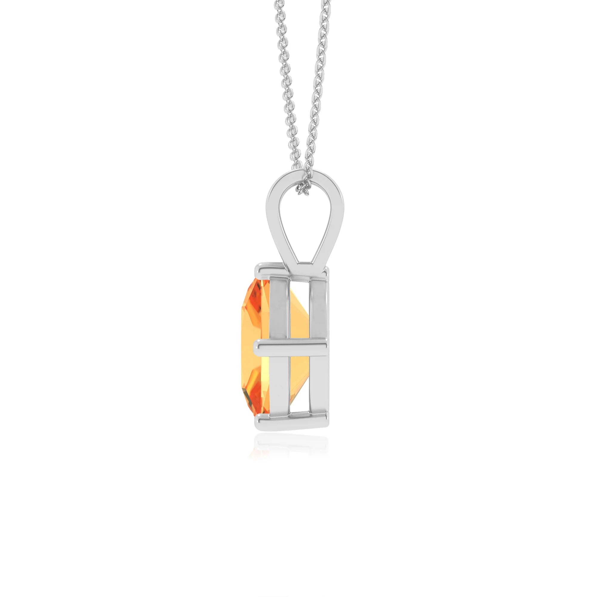 lab grown citrine cushion solitaire v-bale necklaces in white gold 