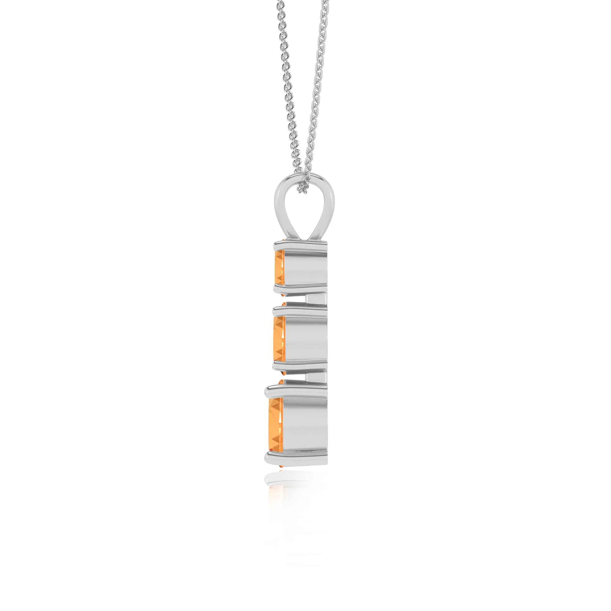 lab grown citrine round bar v-bale necklaces in white gold 