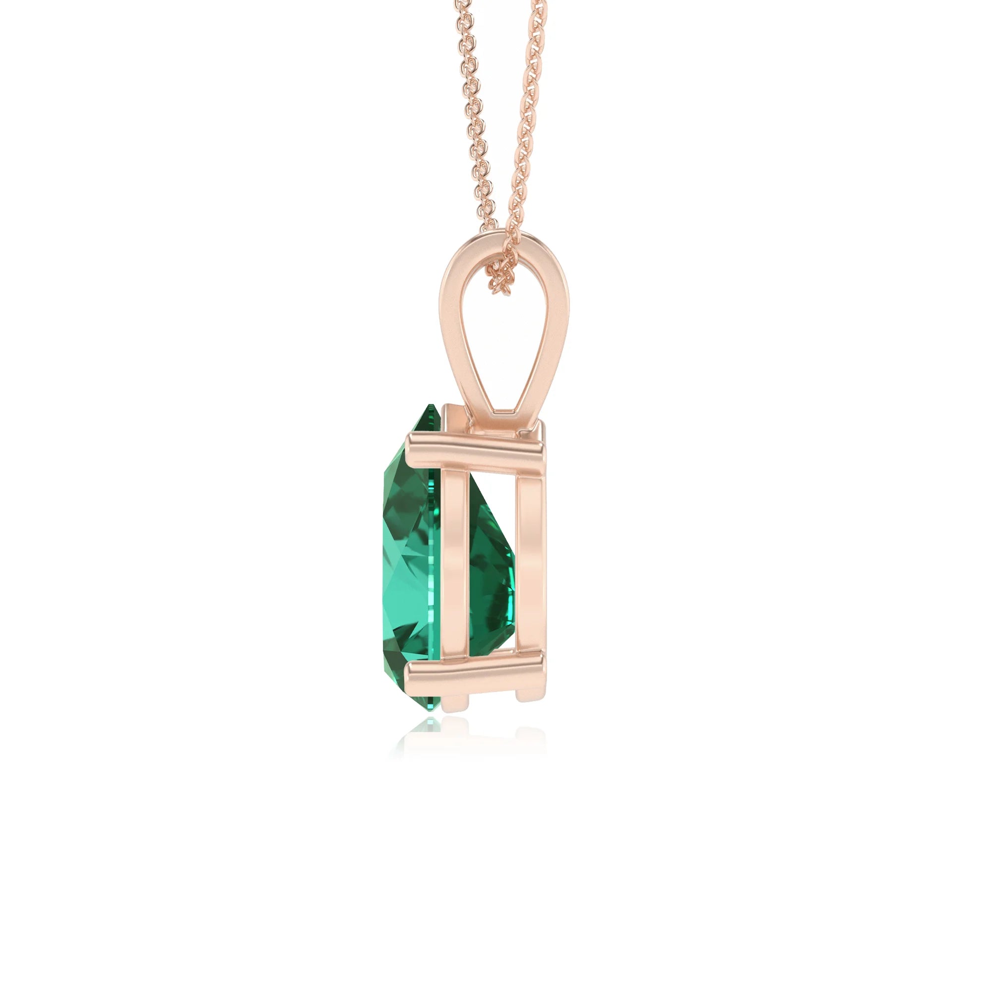 lab grown emerald pear solitaire v-bale necklaces in rose gold 