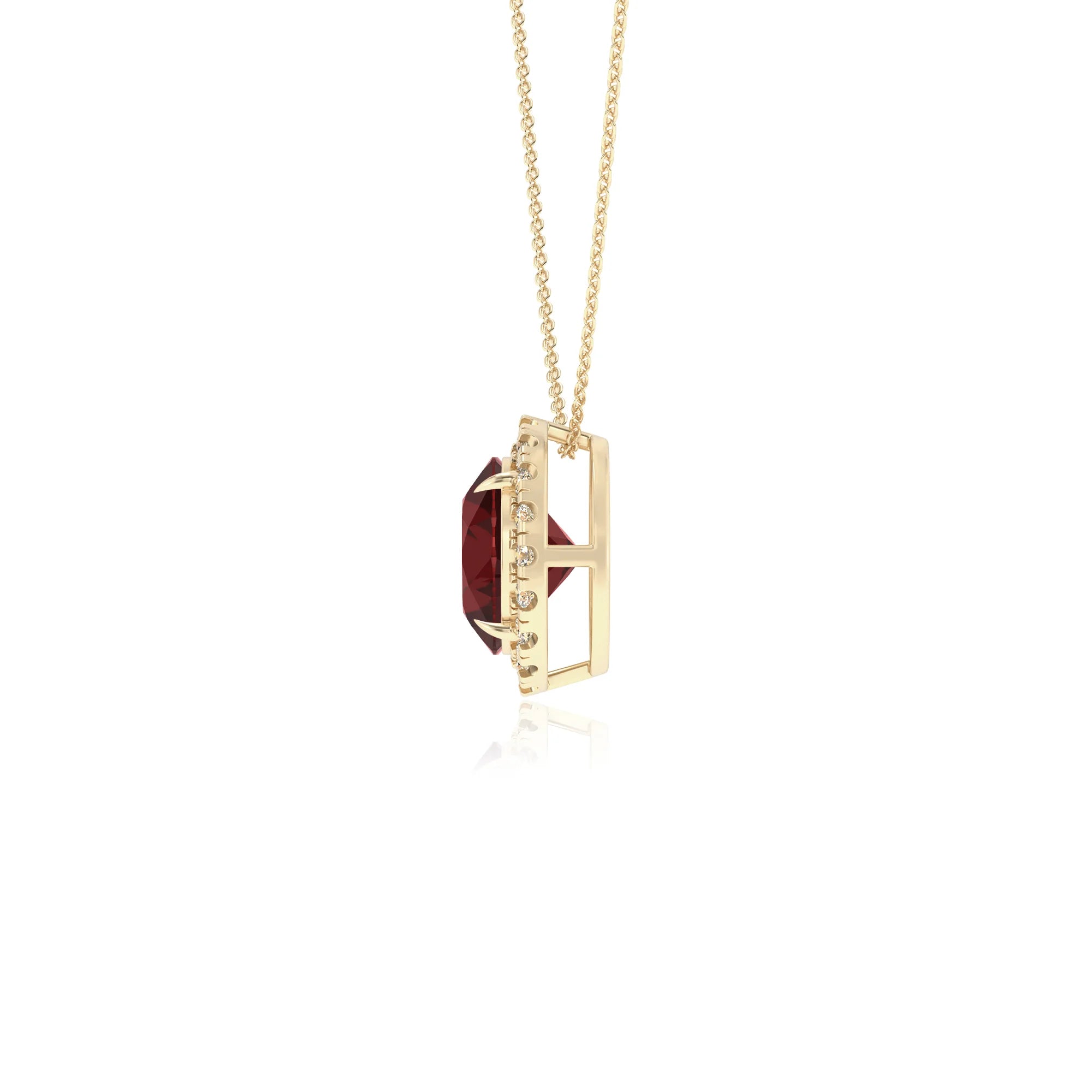 natural garnet round solitaire necklaces in yellow gold 