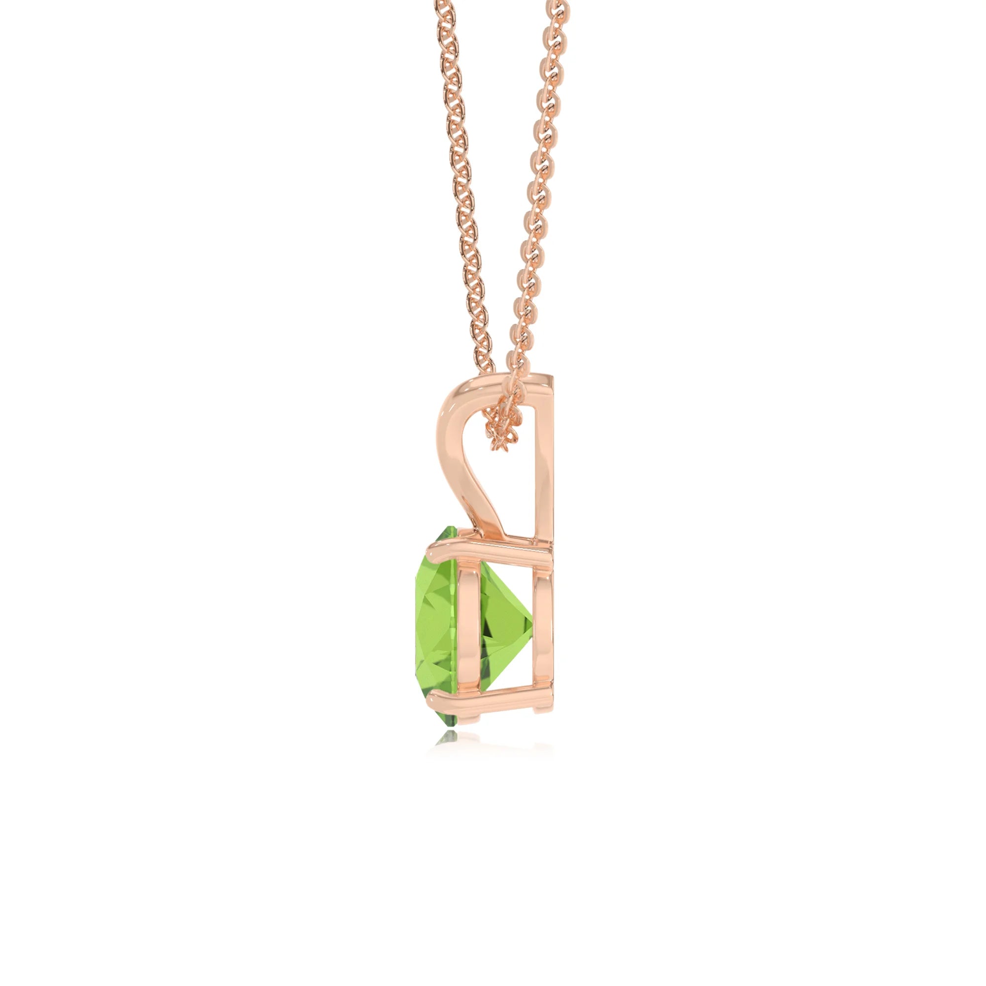 natural peridot round solitaire v-bale necklaces in rose gold 
