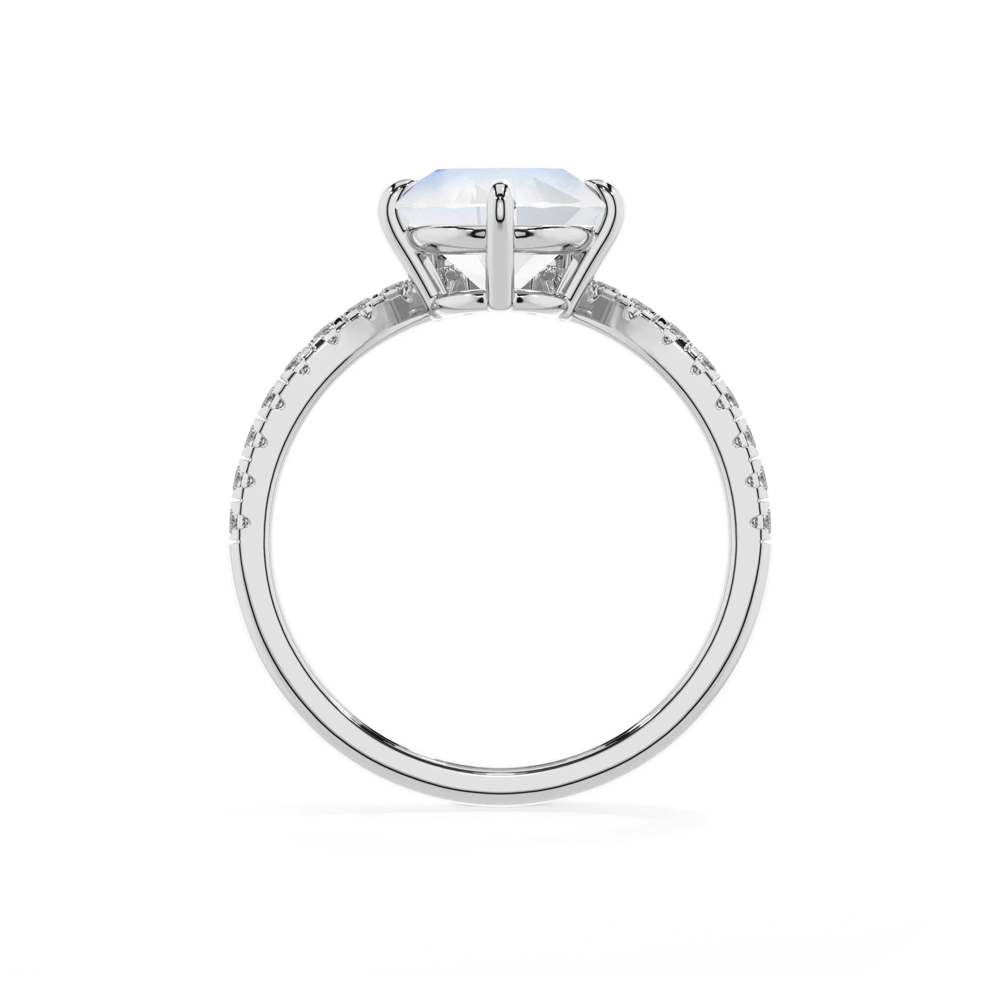 natural rainbow-moonstone round solitaire rings in platinum 