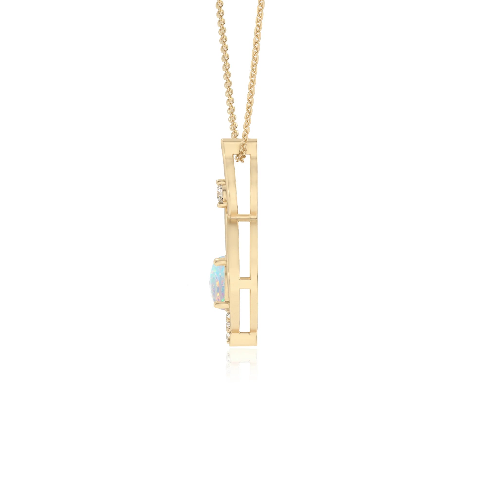 lab grown opal round solitaire necklaces in yellow gold 