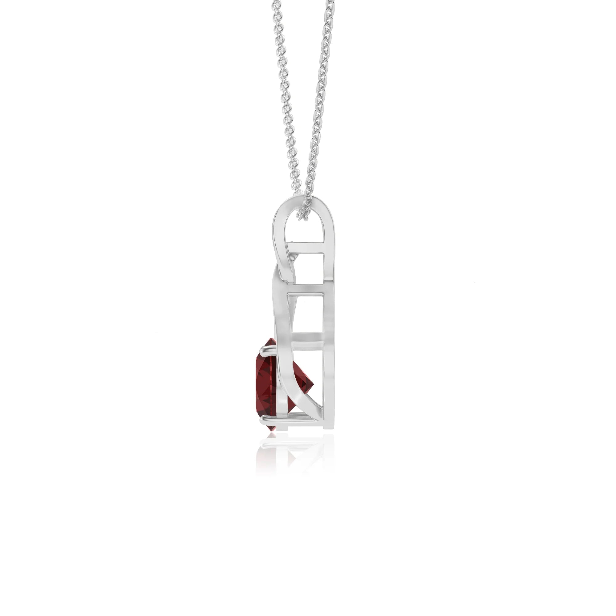 natural garnet round solitaire necklaces in white gold 