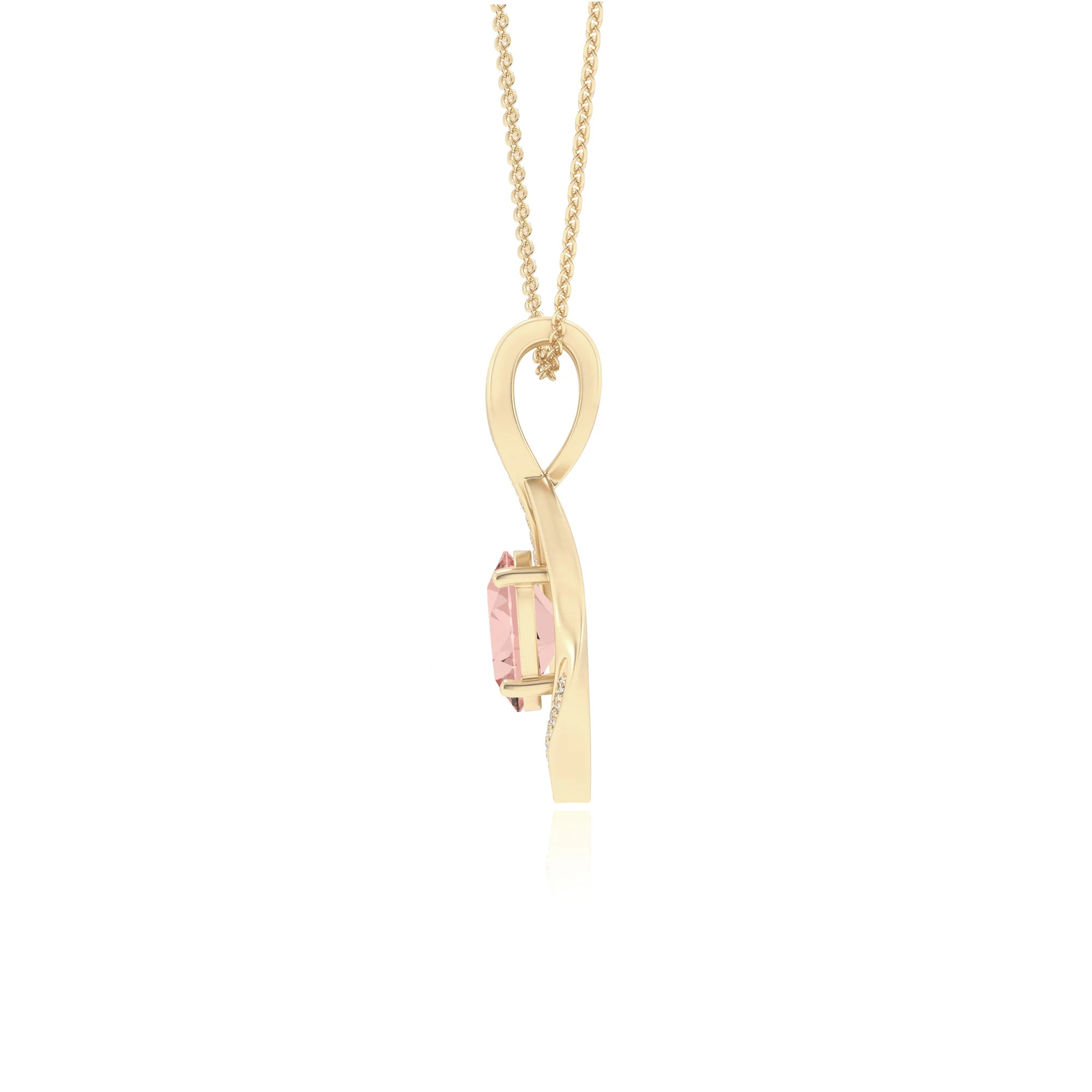 lab grown morganite oval solitaire necklaces in yellow gold 