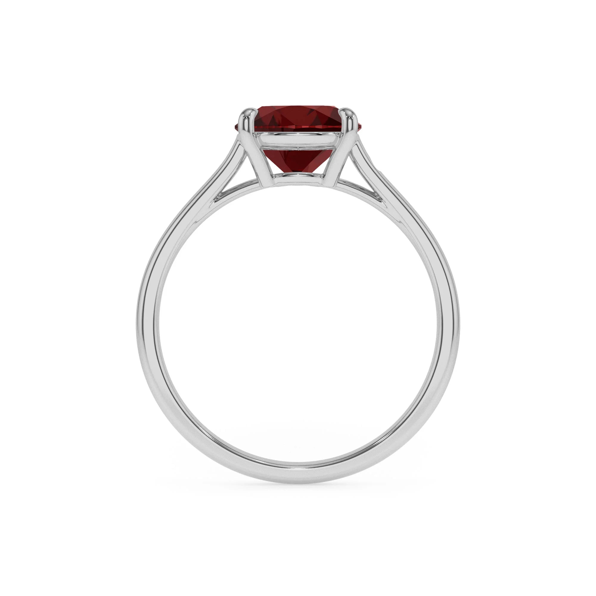 natural garnet cushion solitaire rings in platinum 