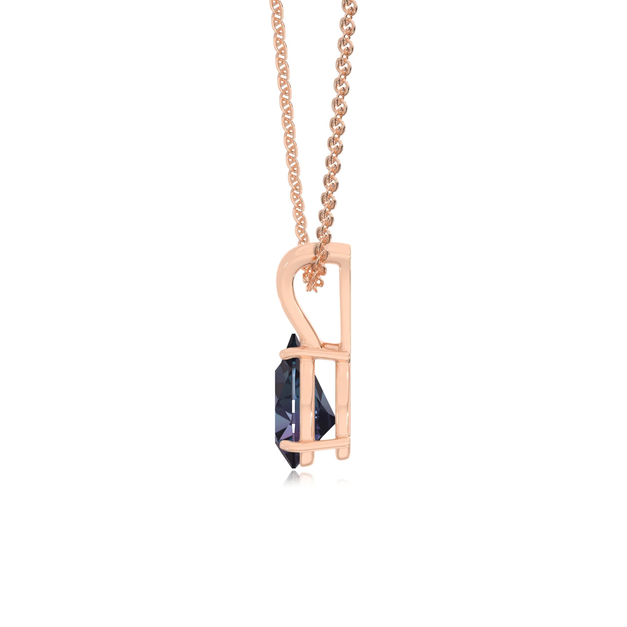lab grown alexandrite pear solitaire v-bale necklaces in rose gold 