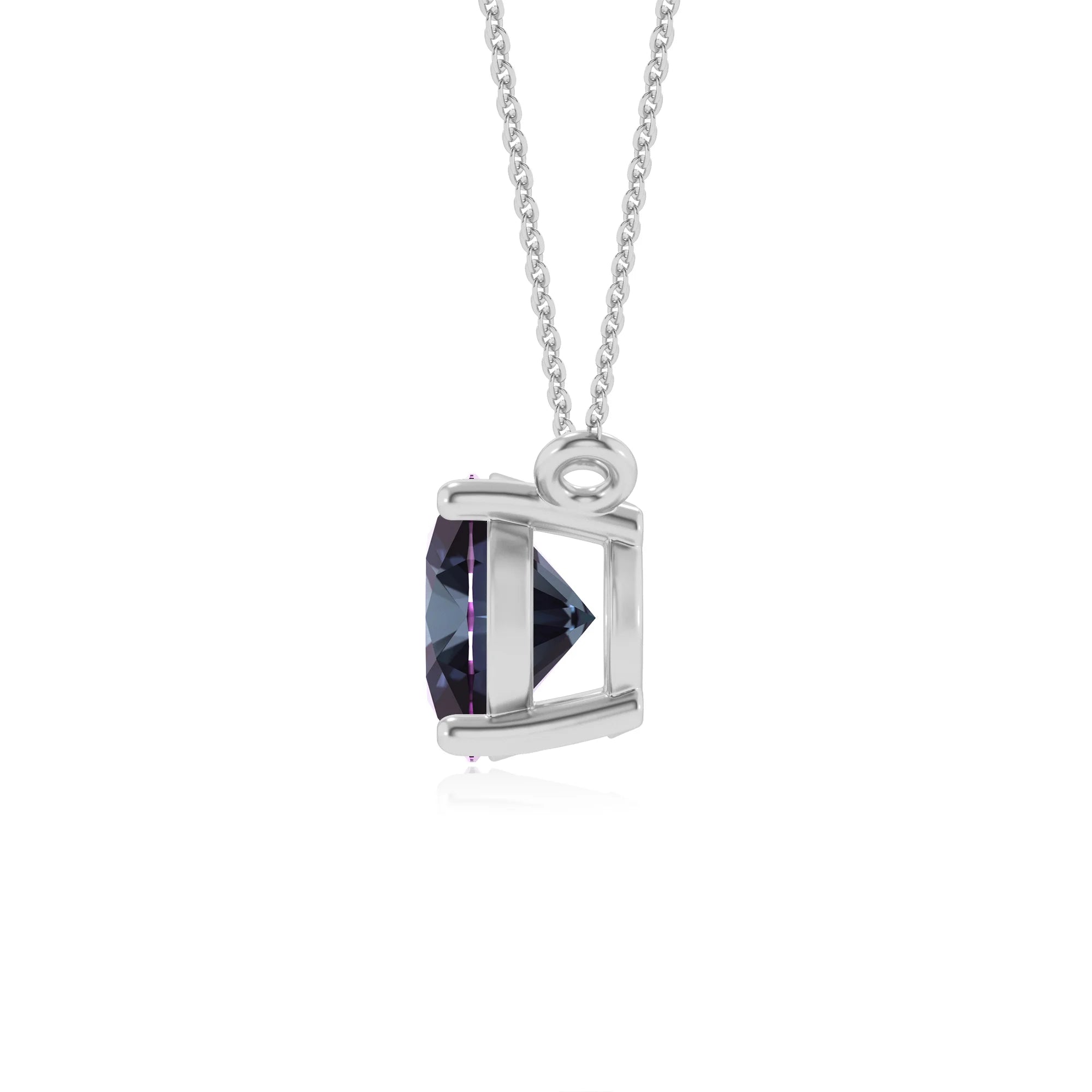 lab grown alexandrite oval solitaire necklaces in white gold 