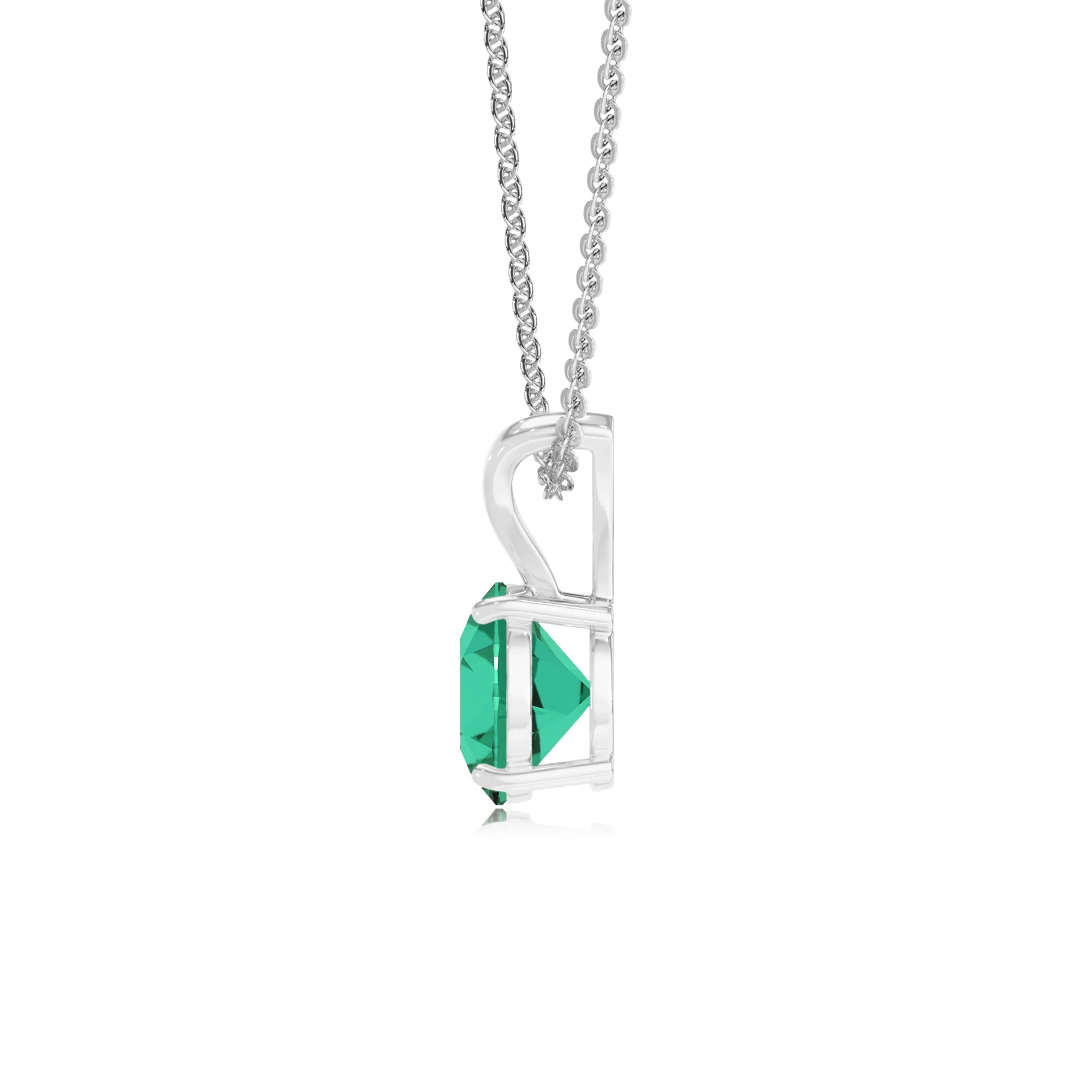 lab grown emerald round solitaire v-bale necklaces in sterling silver 