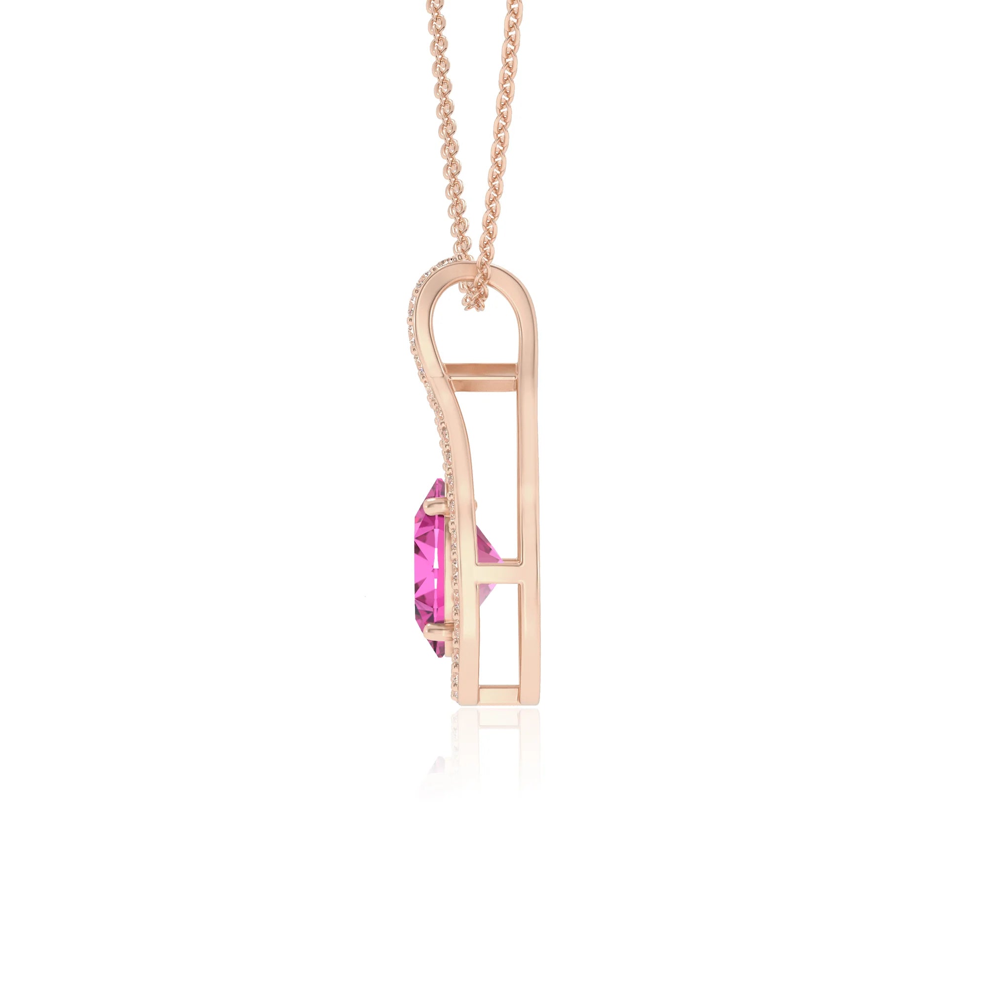 lab grown pink-sapphire oval solitaire necklaces in rose gold 