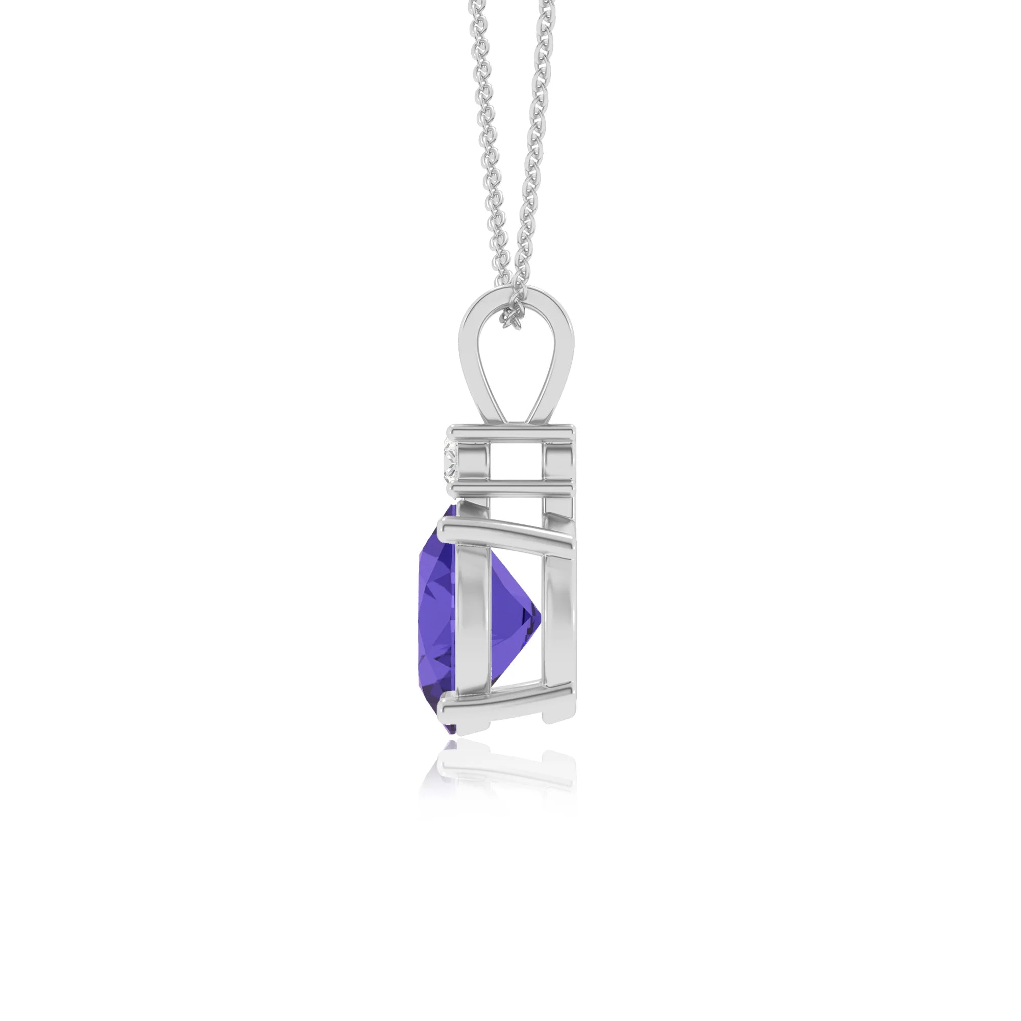 lab grown tanzanite round solitaire v-bale necklaces in white gold 