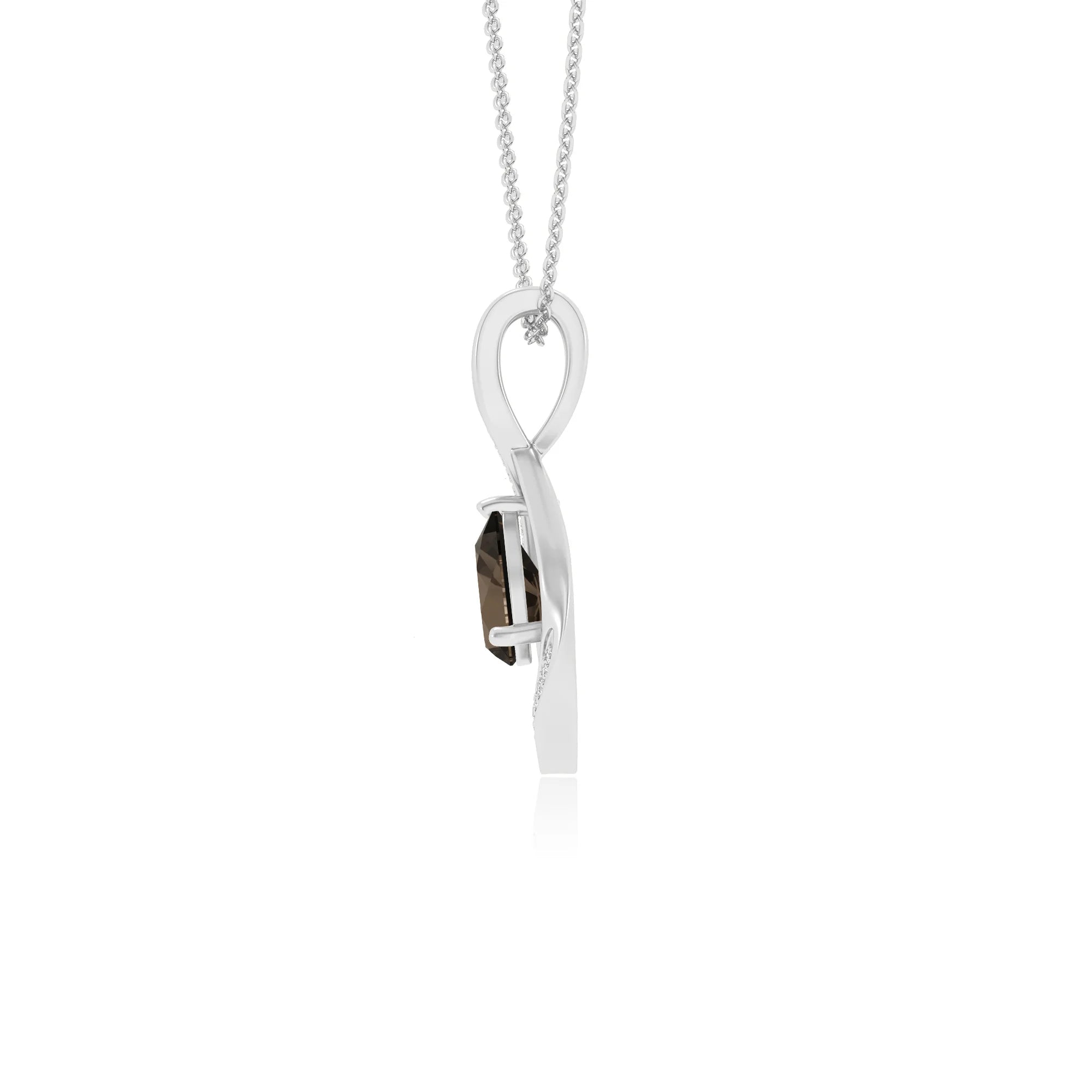 natural smoky-quartz pear solitaire necklaces in white gold 