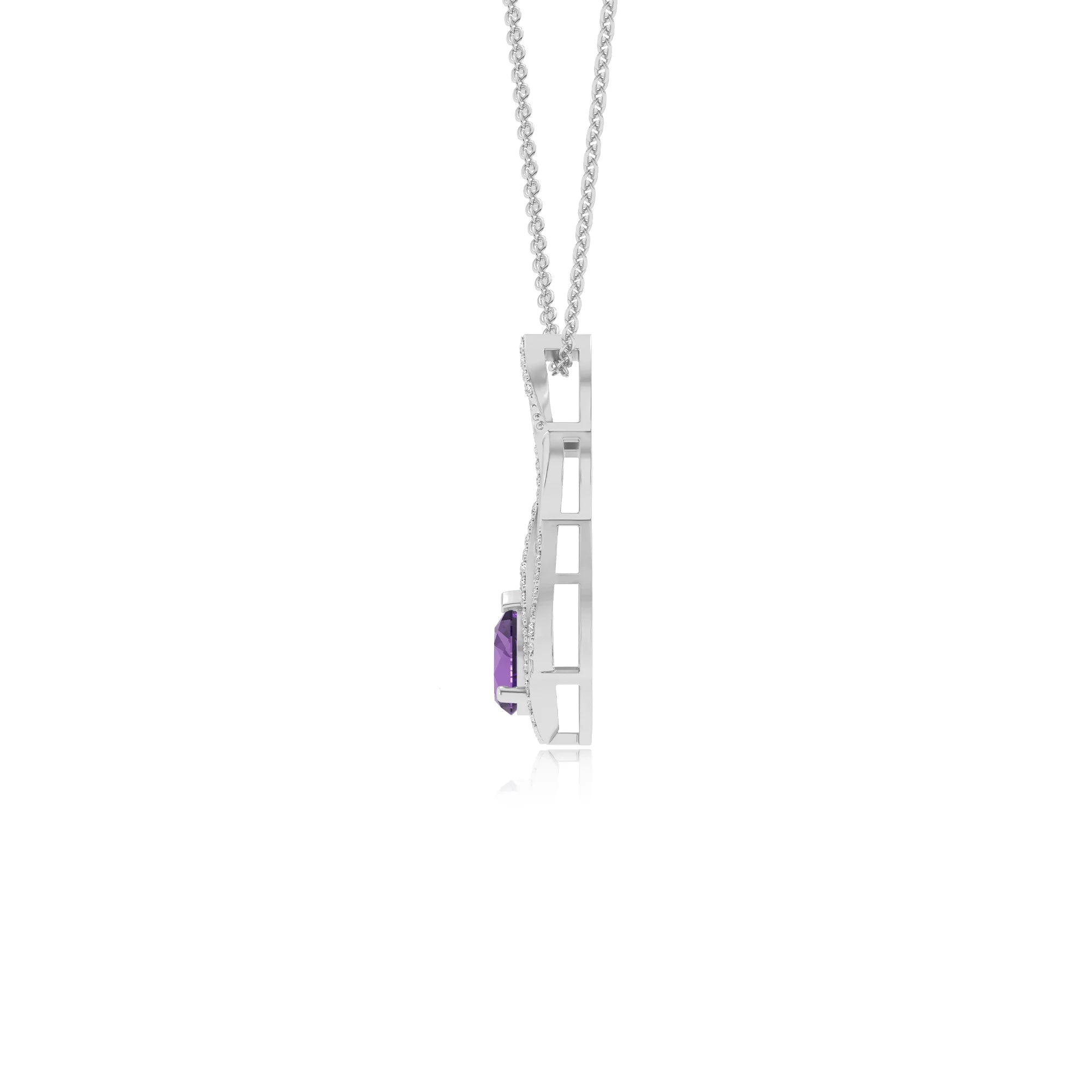 lab grown amethyst pear solitaire necklaces in white gold 