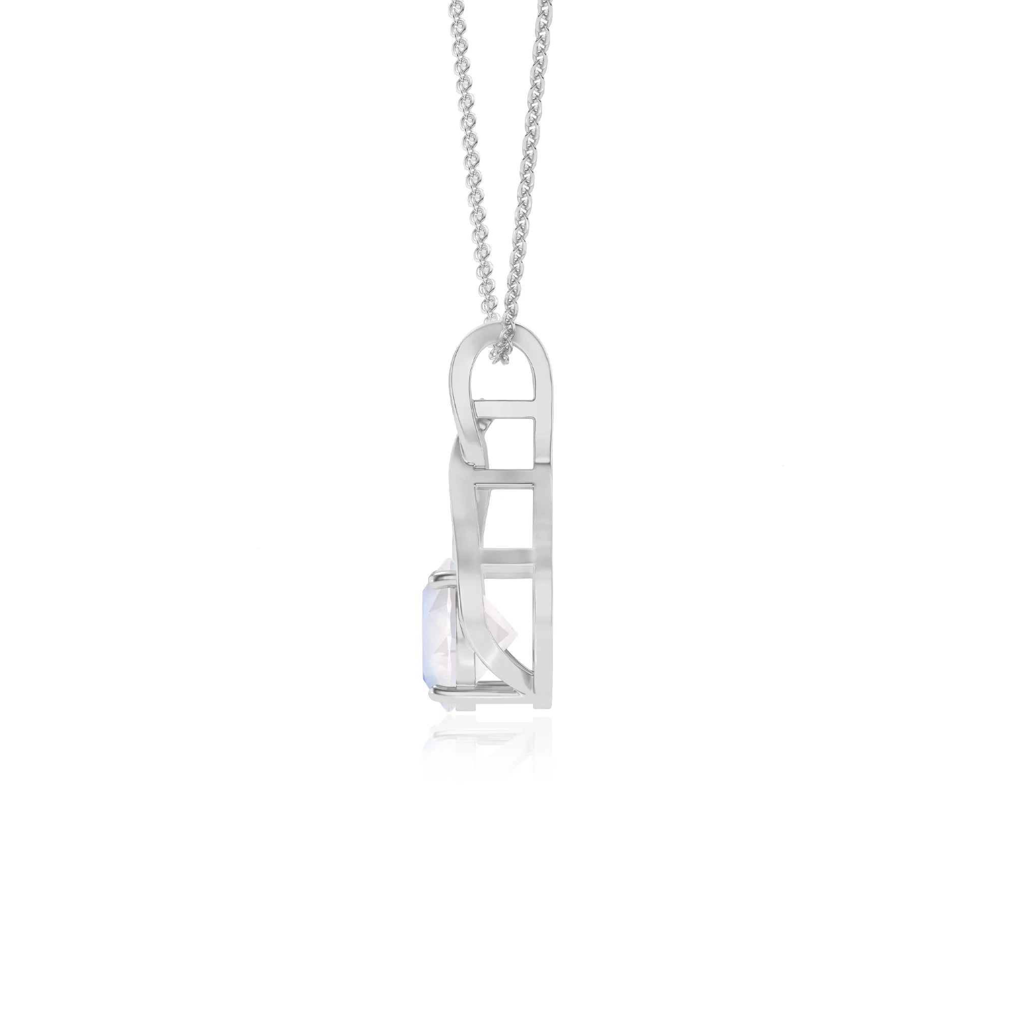 natural rainbow-moonstone round solitaire necklaces in white gold 