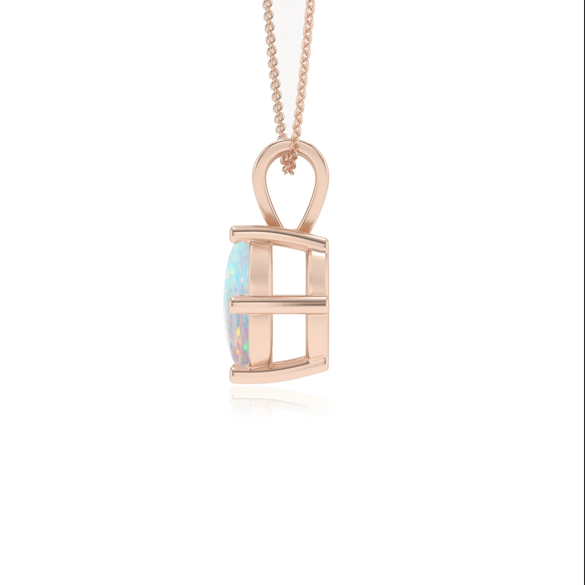 lab grown opal round solitaire v-bale necklaces in rose gold 