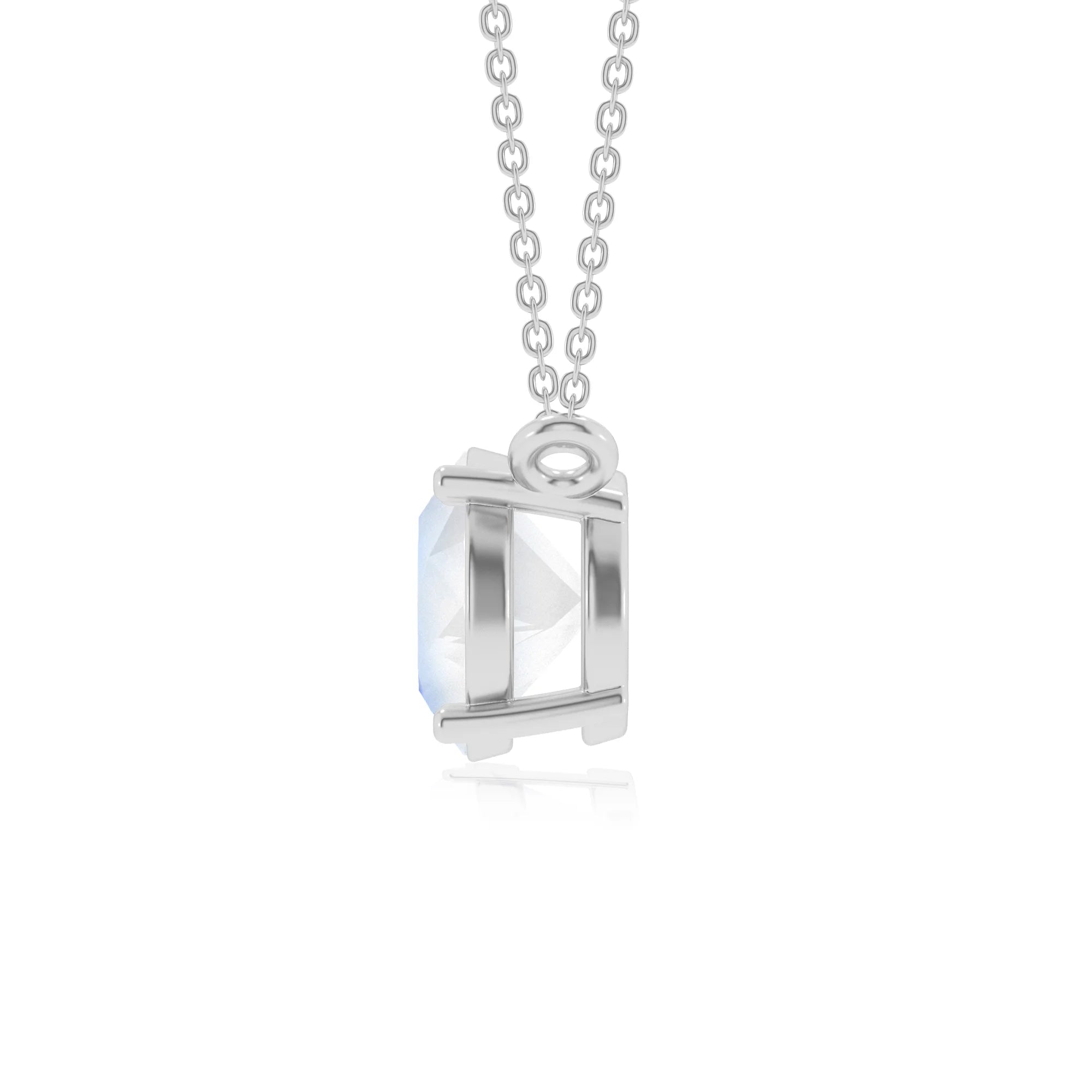 natural rainbow-moonstone round solitaire necklaces in sterling silver 