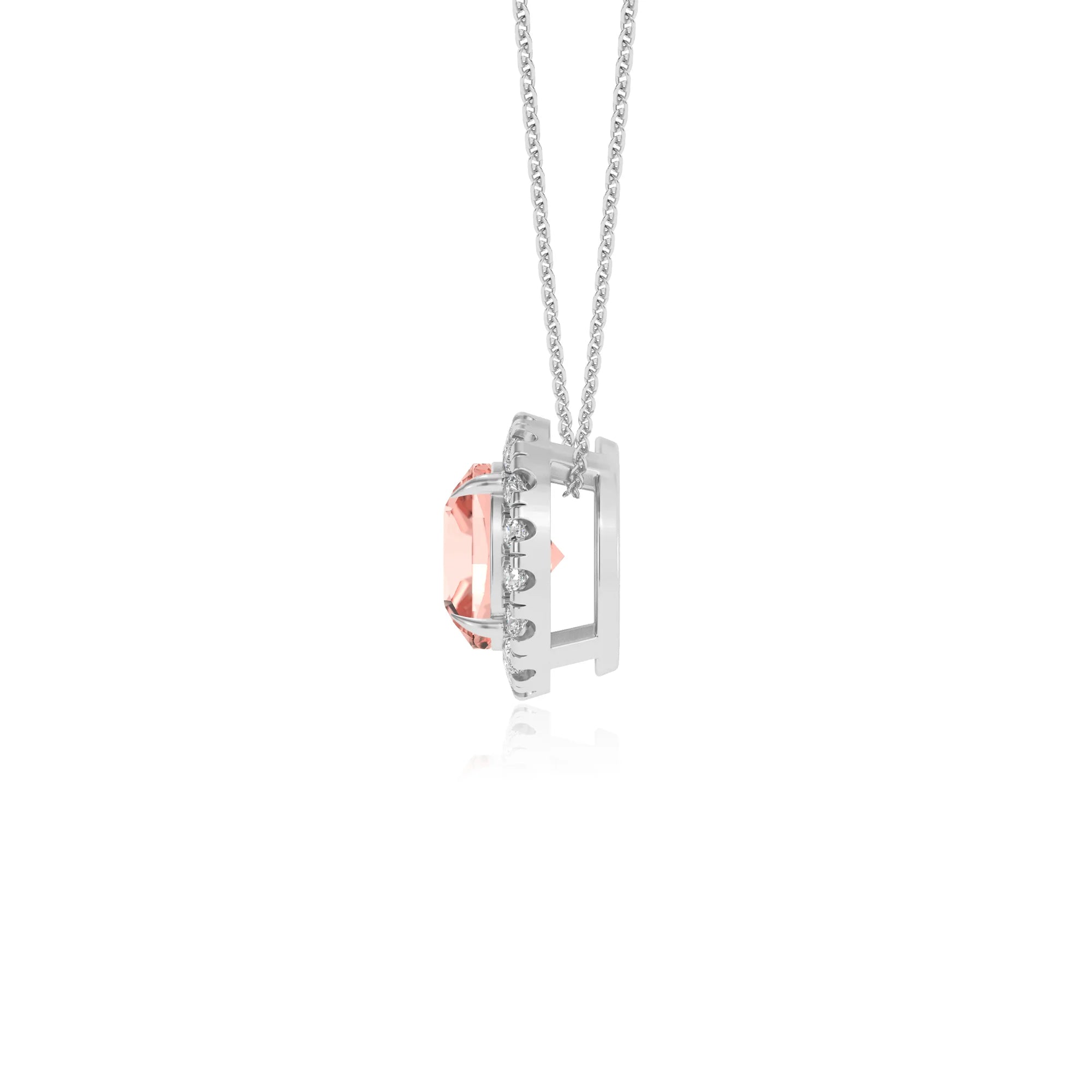 lab grown morganite cushion solitaire necklaces in platinum 