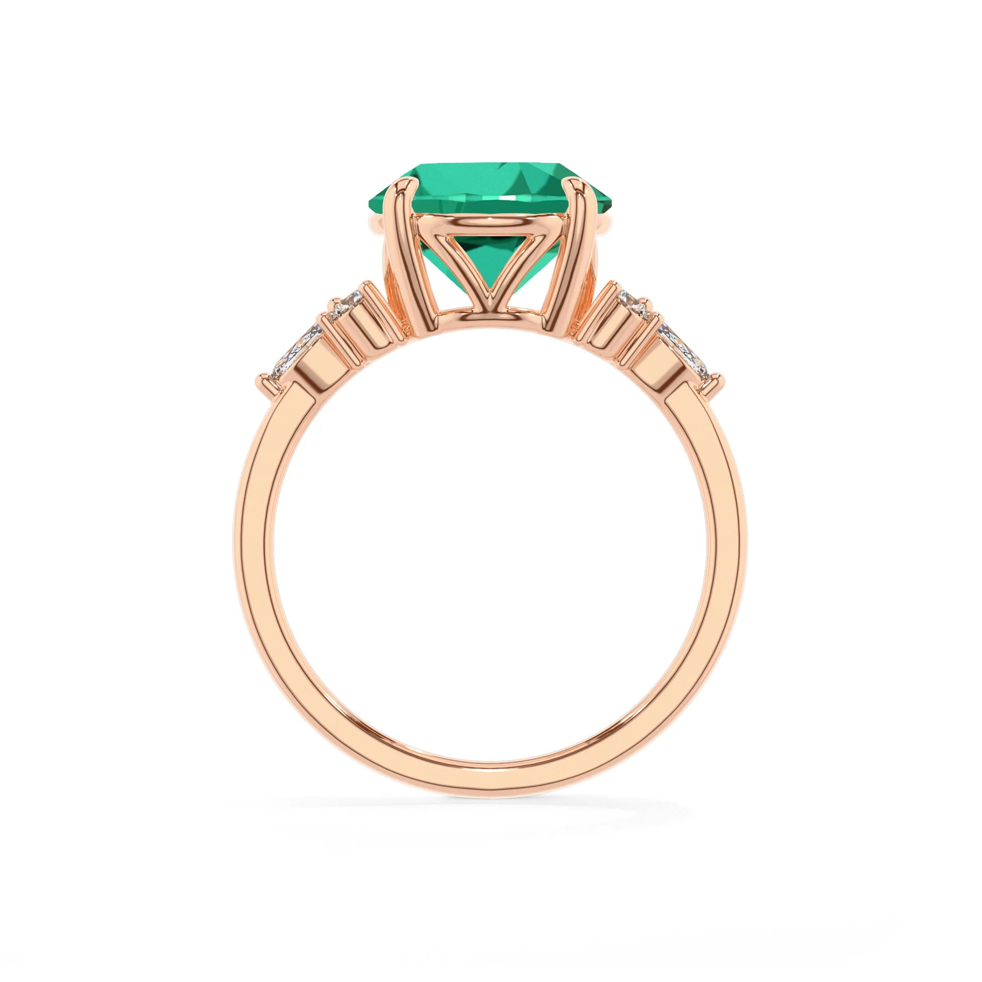 lab grown emerald round solitaire rings in rose gold 