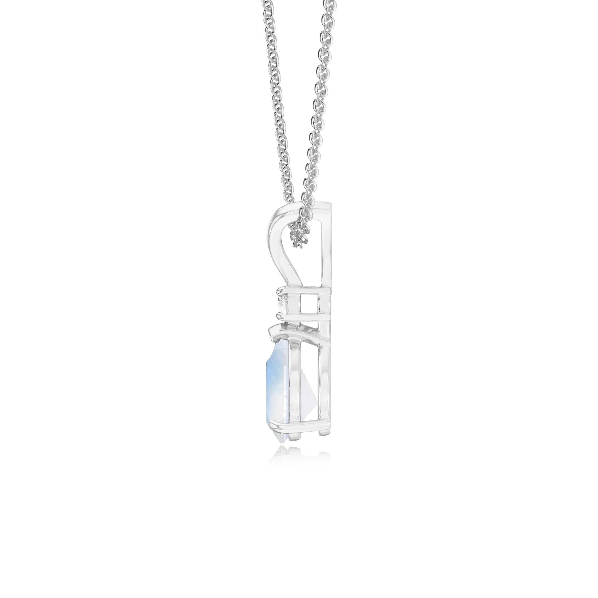 natural rainbow-moonstone pear solitaire v-bale necklaces in white gold 