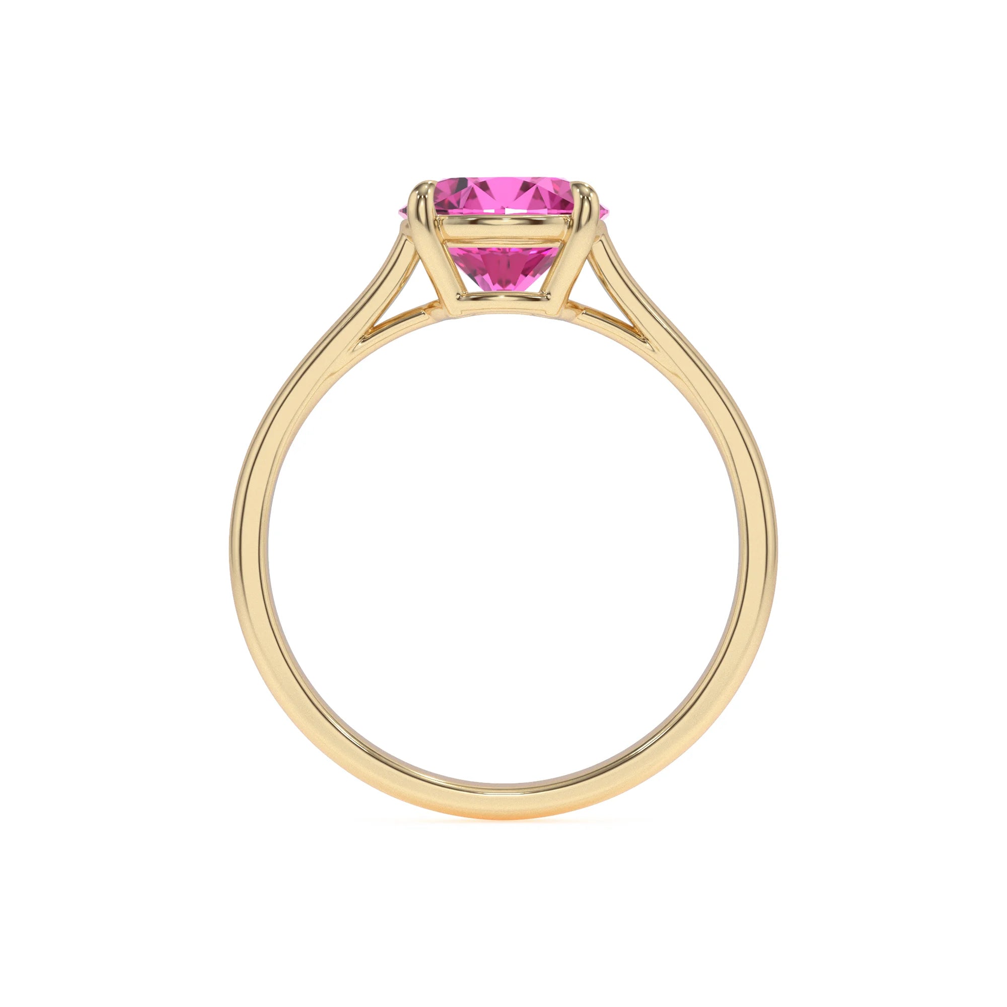 lab grown pink-sapphire round solitaire rings in yellow gold 