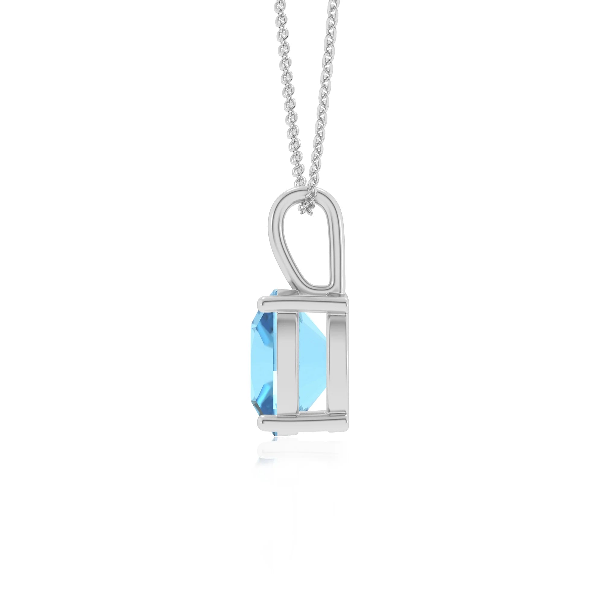 natural swiss-blue-topaz cushion solitaire necklaces in platinum 
