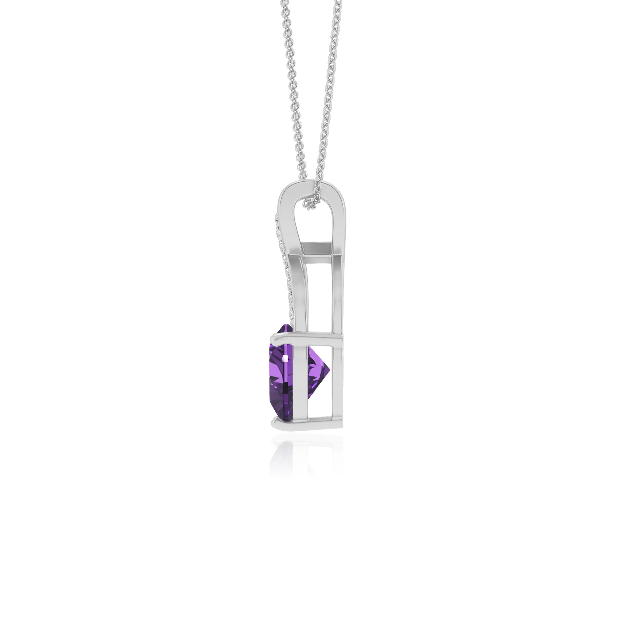 lab grown amethyst heart solitaire necklaces in white gold 