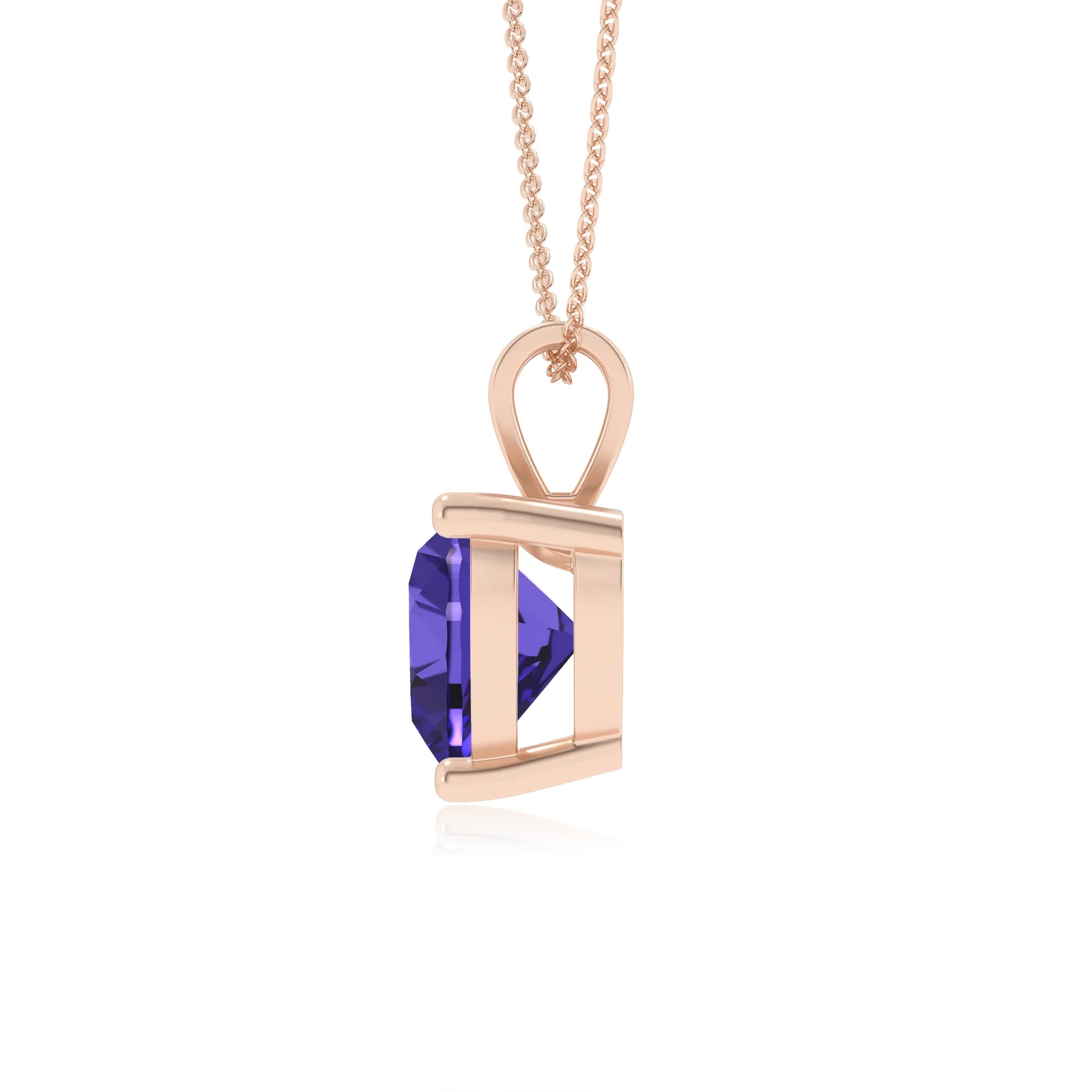 lab grown tanzanite heart solitaire v-bale necklaces in rose gold 