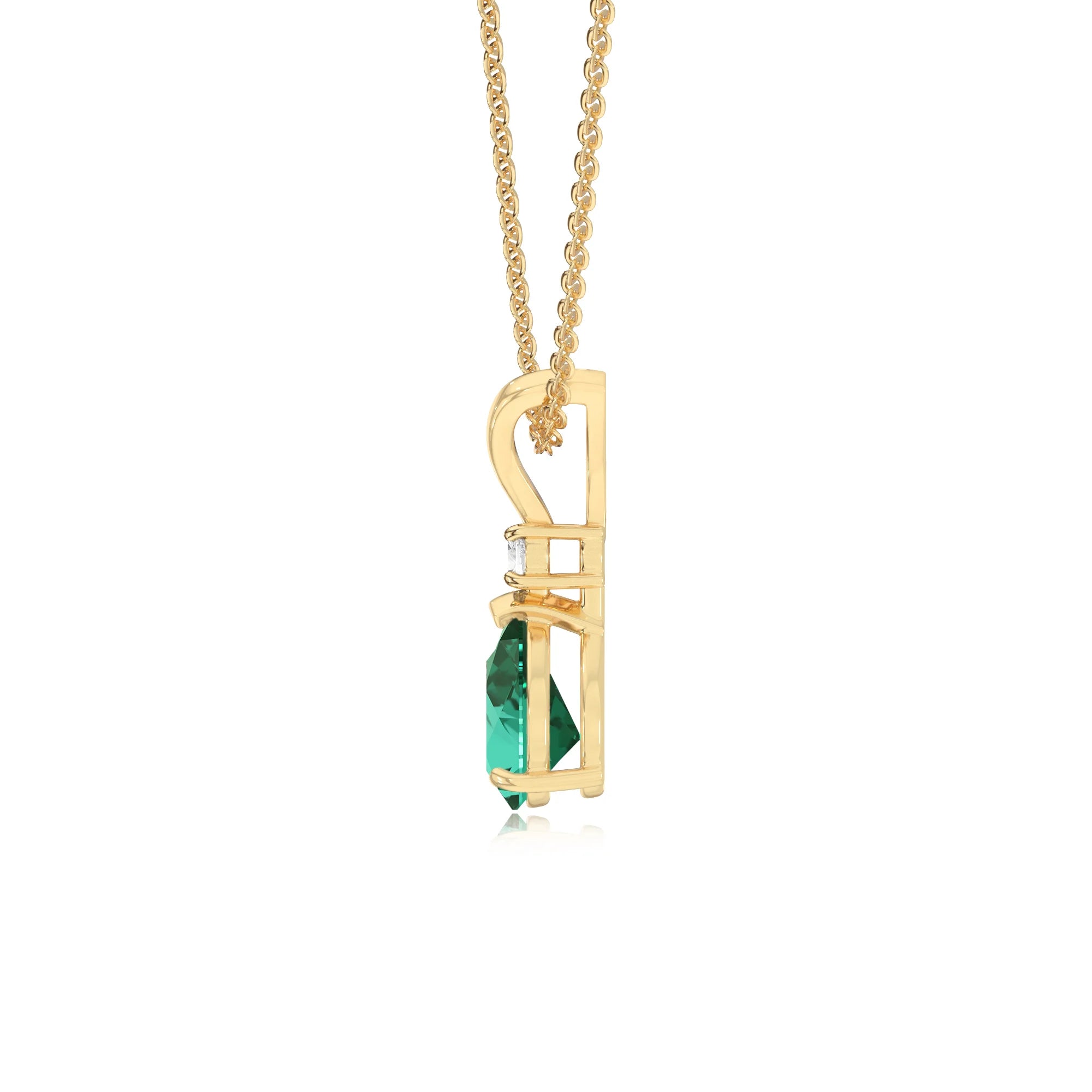 lab grown emerald pear solitaire v-bale necklaces in yellow gold 