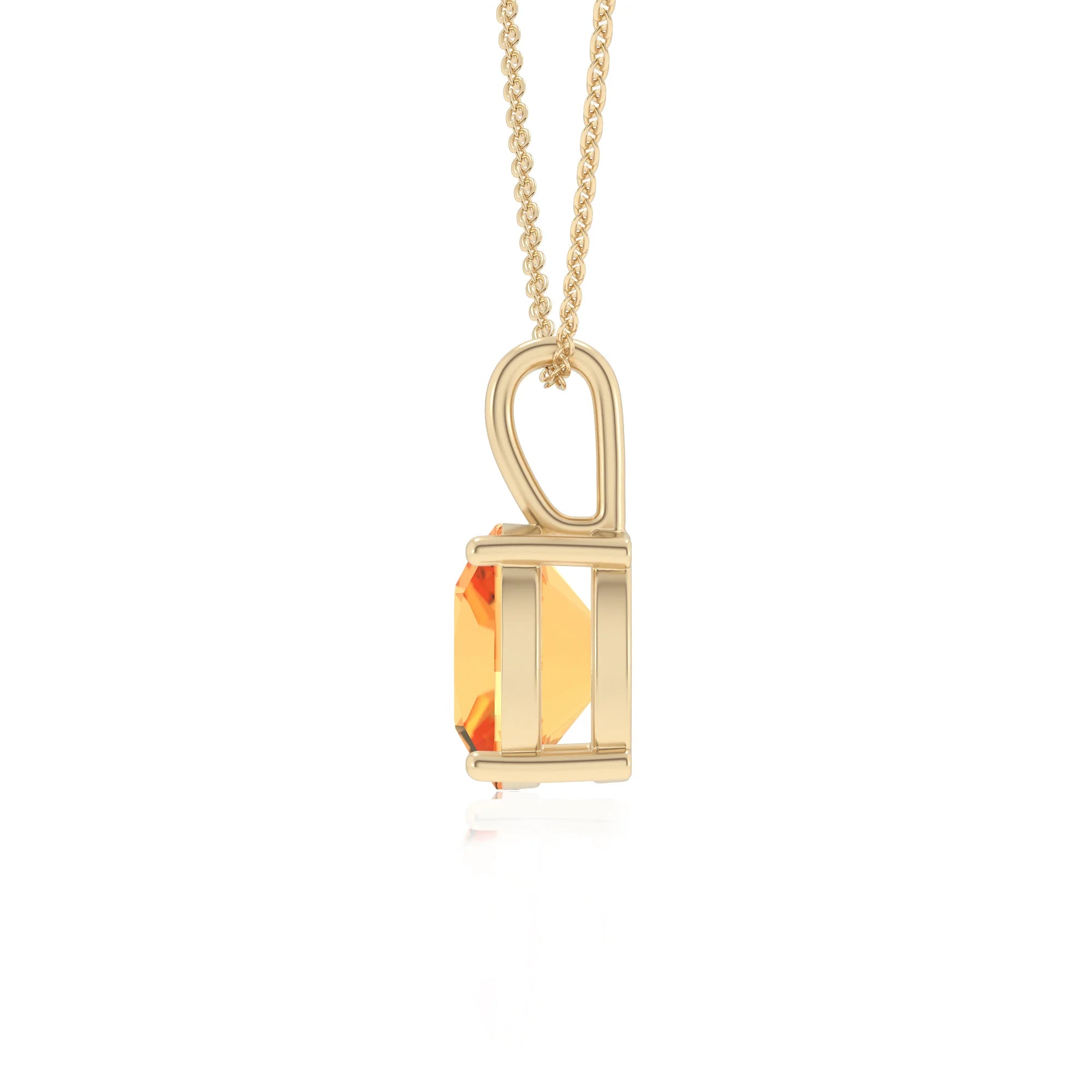 lab grown citrine cushion solitaire necklaces in yellow gold 