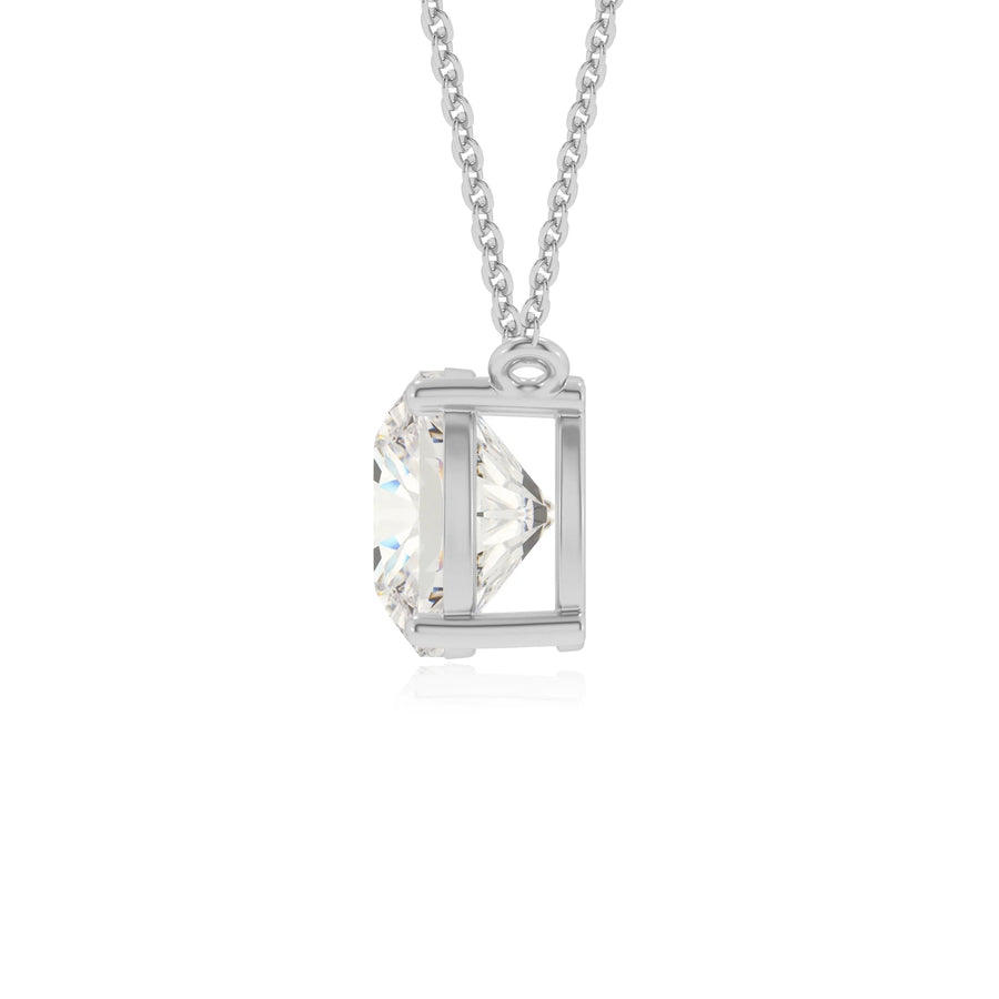 lab grown moissanite cushion solitaire necklaces in white gold 