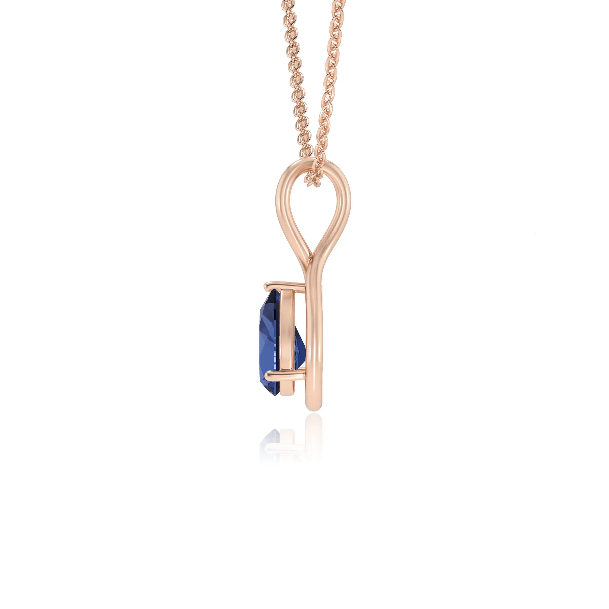 lab grown blue-sapphire pear solitaire necklaces in rose gold 