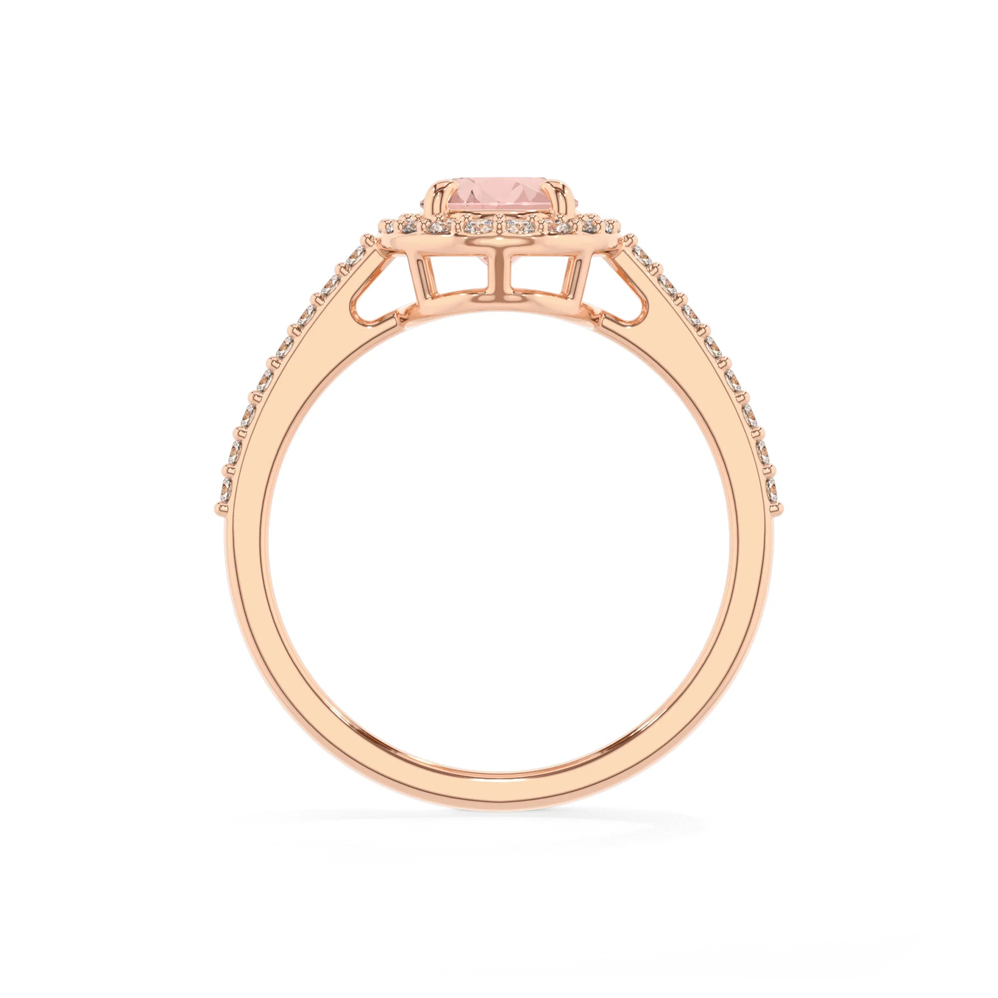 lab grown morganite oval solitaire rings in rose gold 