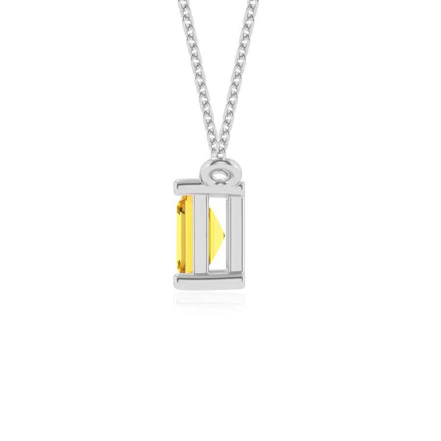 lab grown yellow-sapphire emerald cut solitaire necklaces in white gold 